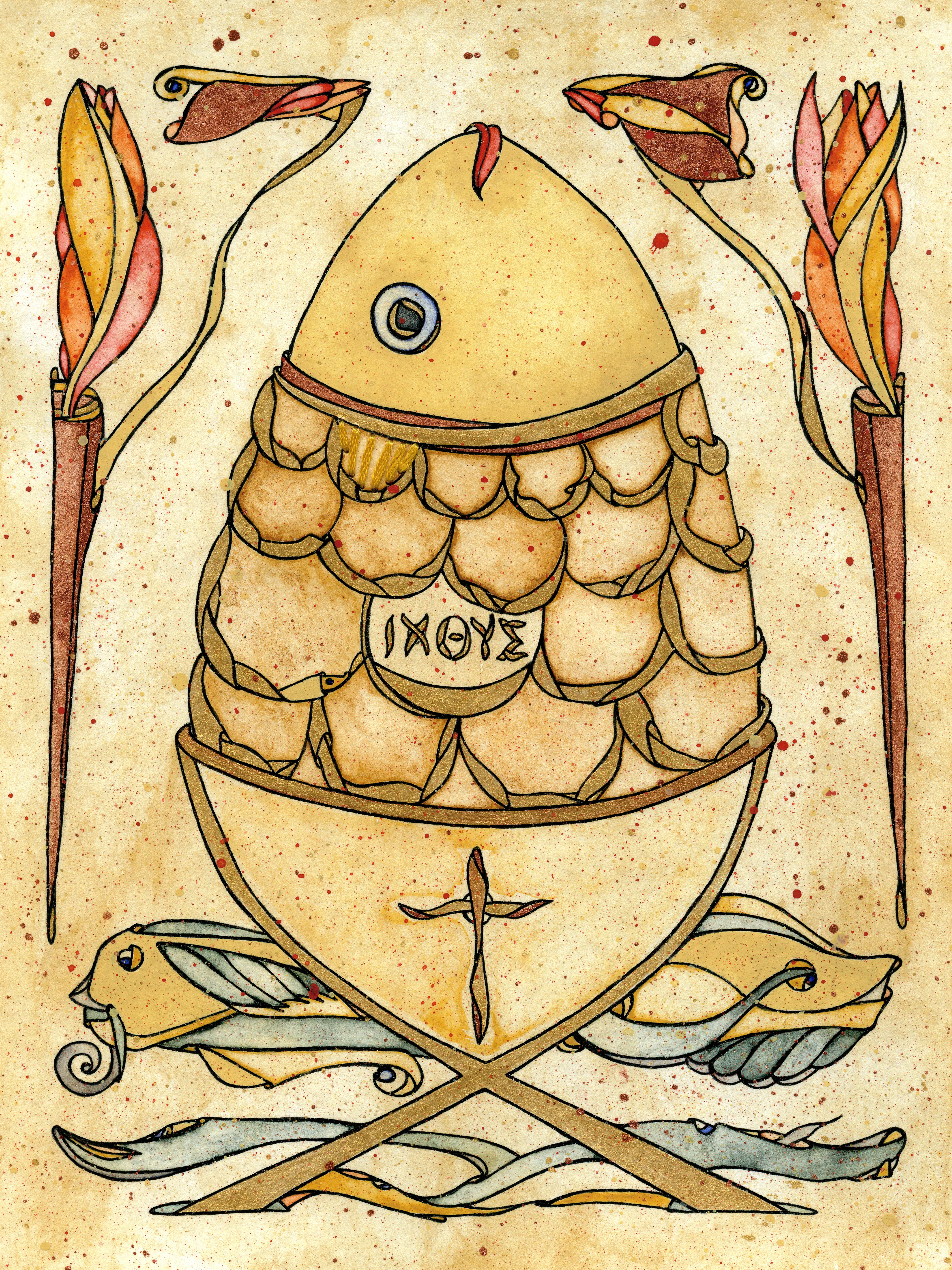 Image of Archaeology of Faith: The Form of Beginning by Anna Samoilovych, size: 24х18 cm, made of Paper, liner, watercolor, mouline threads, Graphics medium, from Amsterdam, part of the Happy Easter! series, priced at €250