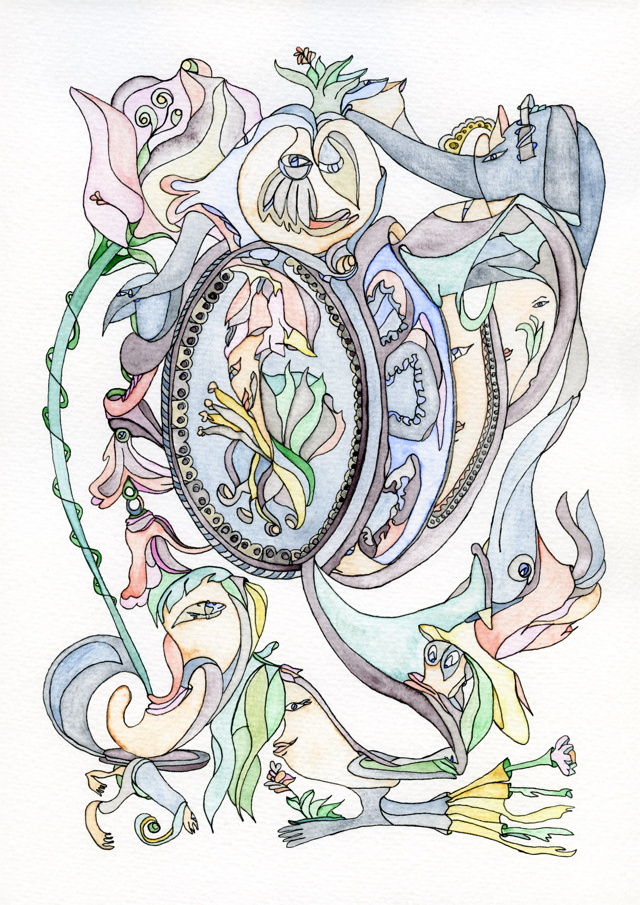 Image of Labyrinth of Reflections by Anna Samoilovych, size: 29.7х21 cm, made of paper, liner, watercolor, Graphics medium, from Amsterdam, part of the Pastel Entanglements series, priced at €300 (≈ 15,621 грн) Photo 1 of 2.