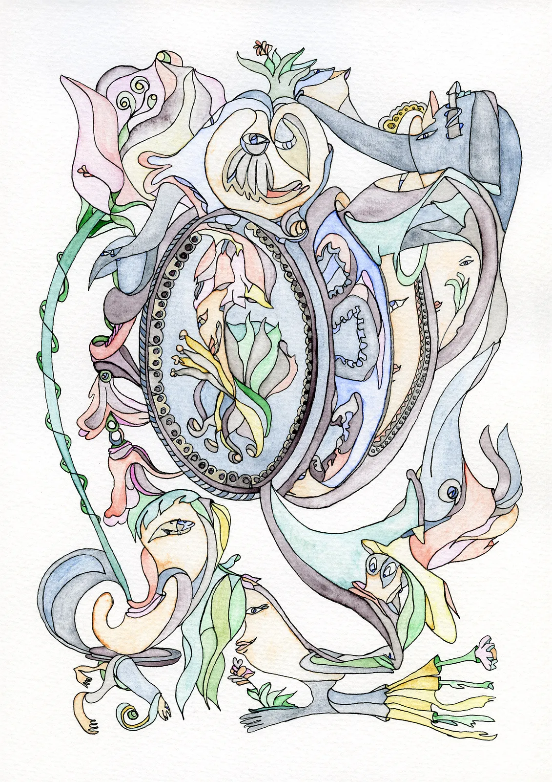 Image of Labyrinth of Reflections by Anna Samoilovych, size: 29.7х21 cm, made of paper, liner, watercolor, Graphics medium, from Amsterdam, part of the Pastel Entanglements series, priced at €300 (≈ 15,621 грн) Photo 1 of 2.