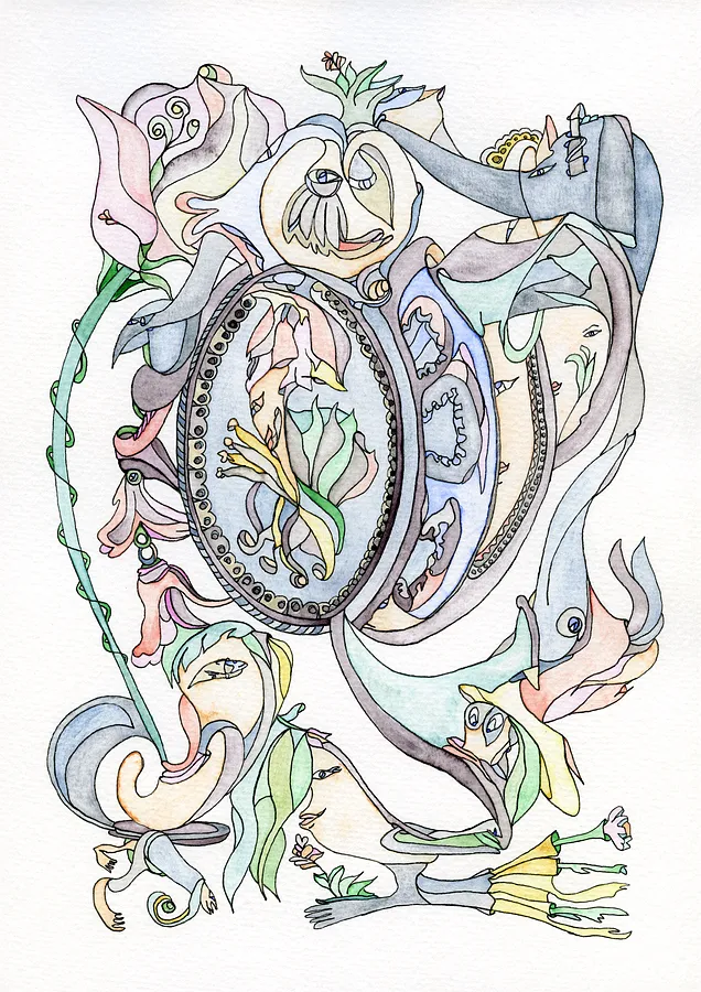 Image of Labyrinth of Reflections by Anna Samoilovych, size: 29.7х21 cm, made of paper, liner, watercolor, Graphics medium, from Amsterdam, part of the Pastel Entanglements series, priced at €300 (≈ 15,621 грн)