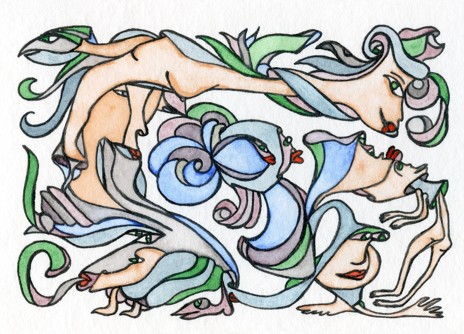 Image of She Has It All, and Everyone Is with Her by Anna Samoilovych, size: 6.4х8.9 cm, made of Paper, liner, watercolor, Graphics medium, from Amsterdam, part of the Mysterious Entanglements series, priced at €70 (≈ 3,624 грн)