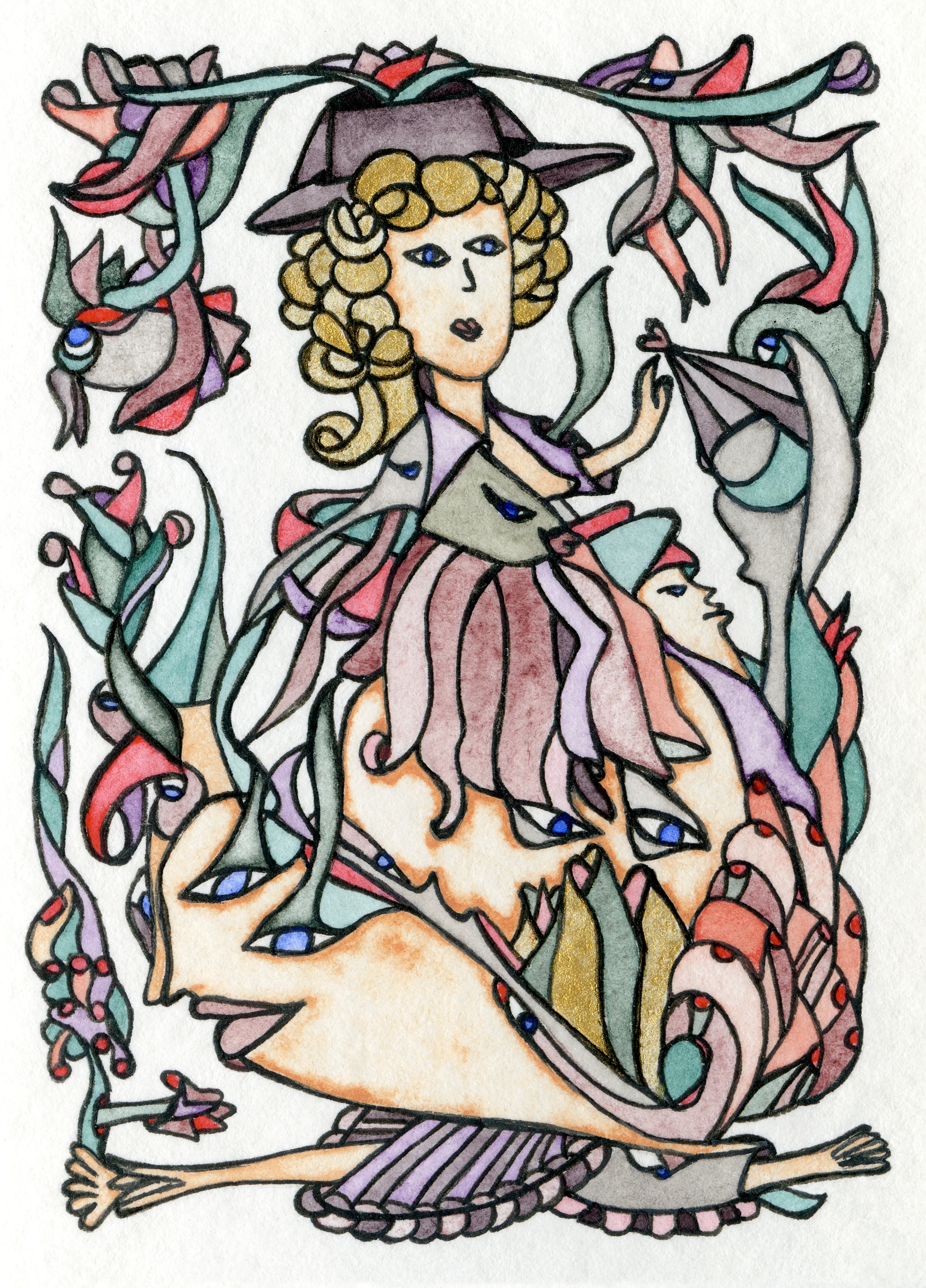Image of Mysterious Mary, Practically Perfect by Anna Samoilovych, size: 8.9х6.4 cm, made of Paper, liner, watercolor, Graphics medium, from Amsterdam, part of the Mysterious Entanglements series, priced at €70 (≈ 3,570 грн) Photo 2 of 2.
