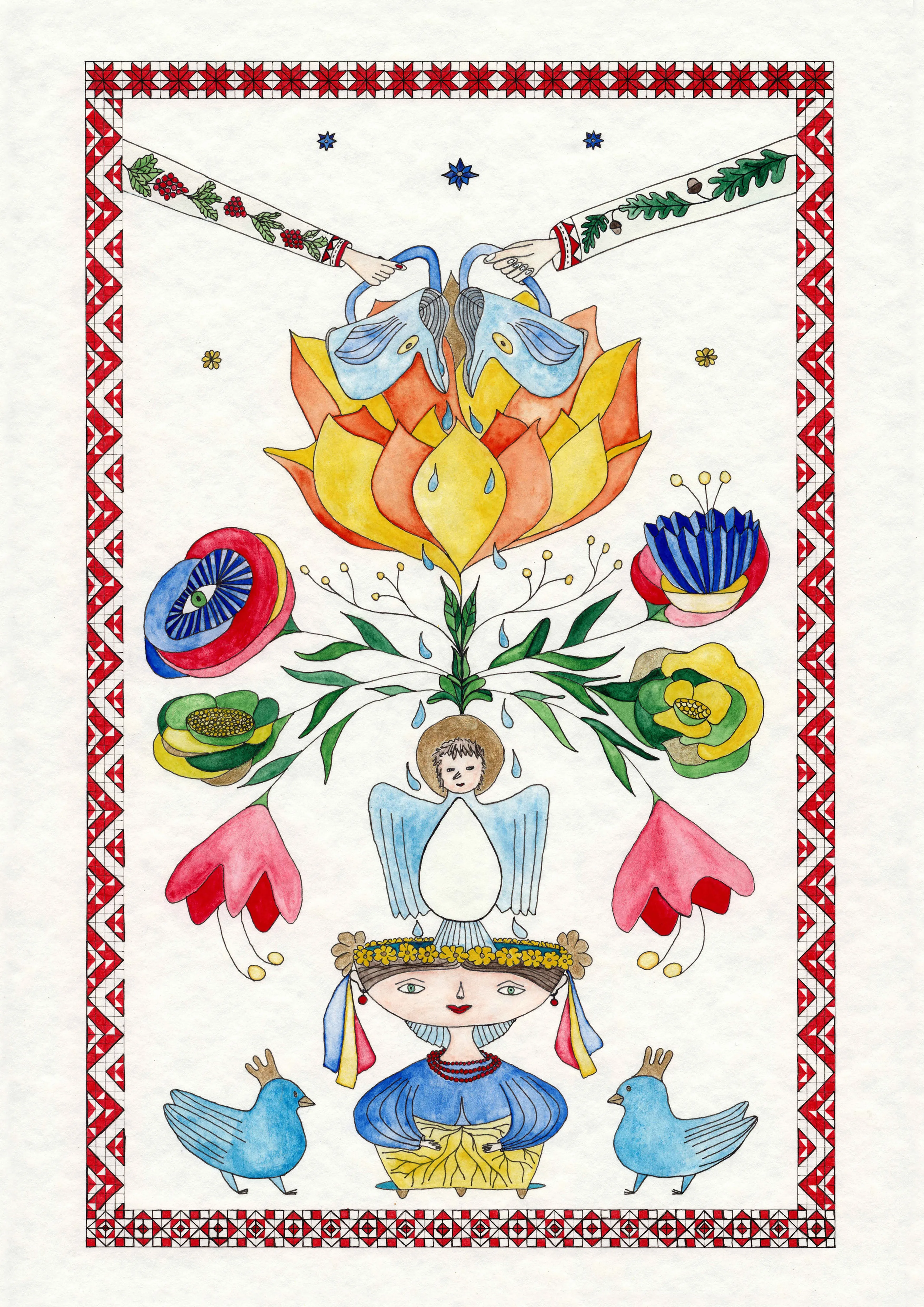 Image of Ukraine by Anna Samoilovych, size: 42х29.7 cm, made of paper, liner, watercolor, Graphics medium, from Kyiv, part of the Tree of Life series, priced at €250