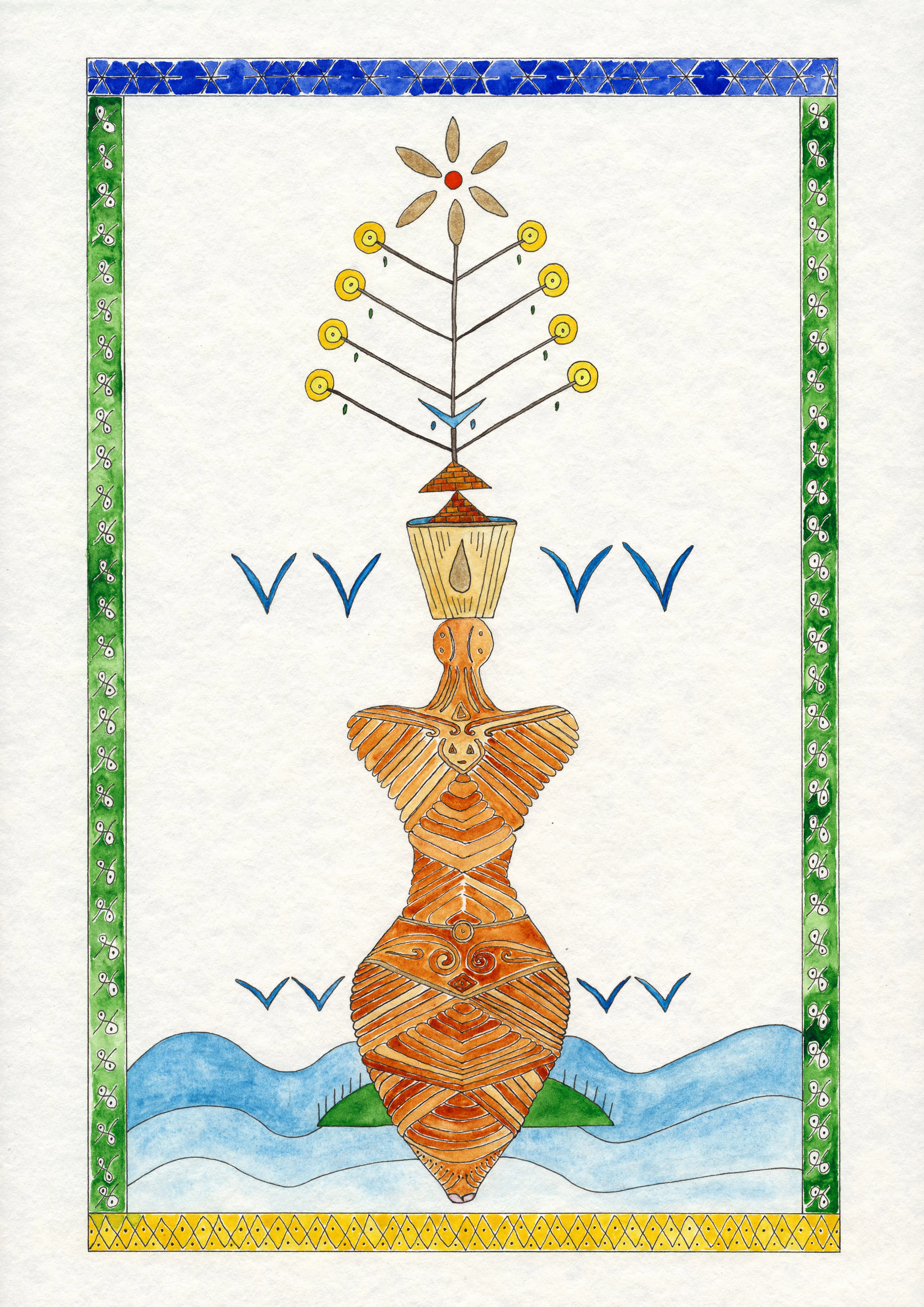 Image of Trypillia by Anna Samoilovych, size: 42х29.7 cm, made of paper, liner, watercolor, Graphics medium, from Kyiv, part of the Tree of Life series, priced at €250