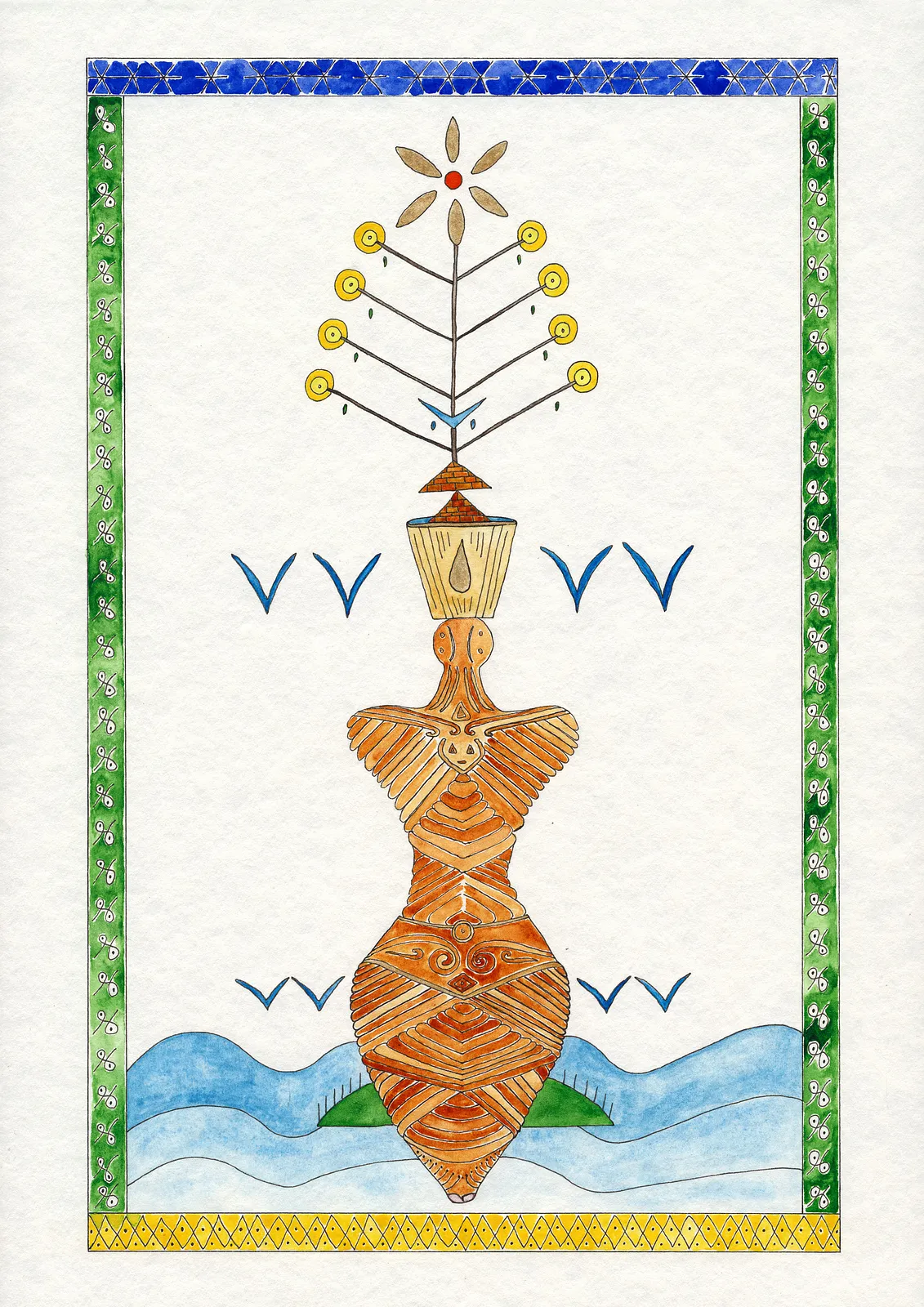 Image of Trypillia by Anna Samoilovych, size: 42х29.7 cm, made of paper, liner, watercolor, Graphics medium, from Kyiv, part of the Tree of Life series, priced at €250 (≈ 13,017 грн)