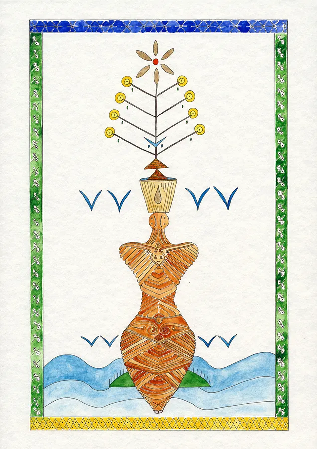 Image of Trypillia by Anna Samoilovych, size: 42х29.7 cm, made of paper, liner, watercolor, Graphics medium, from Kyiv, part of the Tree of Life series, priced at €250