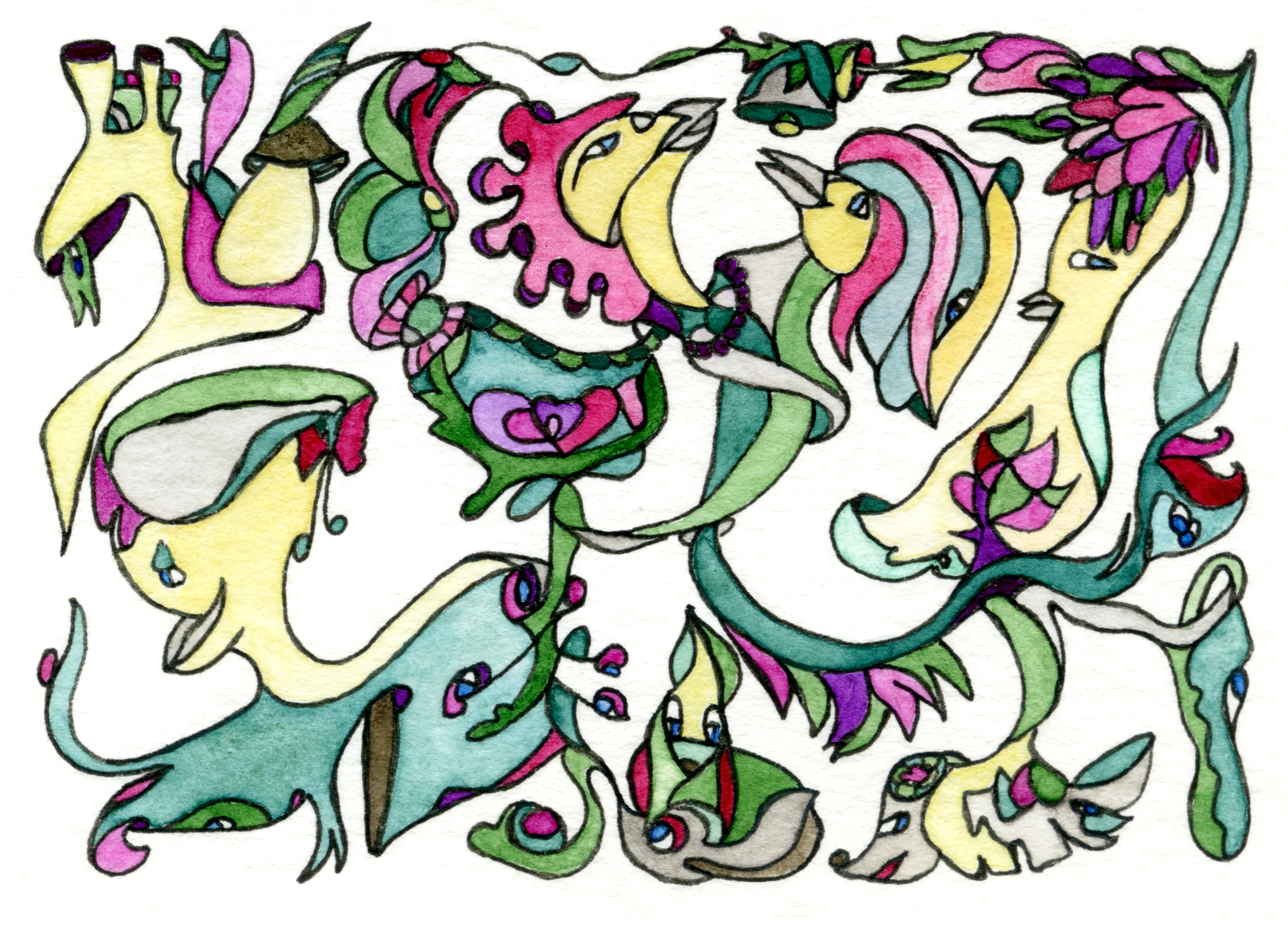 Image of Winged Duet by Anna Samoilovych, size: 6.4х8.9 cm, made of Paper, liner, watercolor, Graphics medium, from Kyiv, part of the Mysterious Entanglements series, priced at €70 (≈ 3,571 грн)