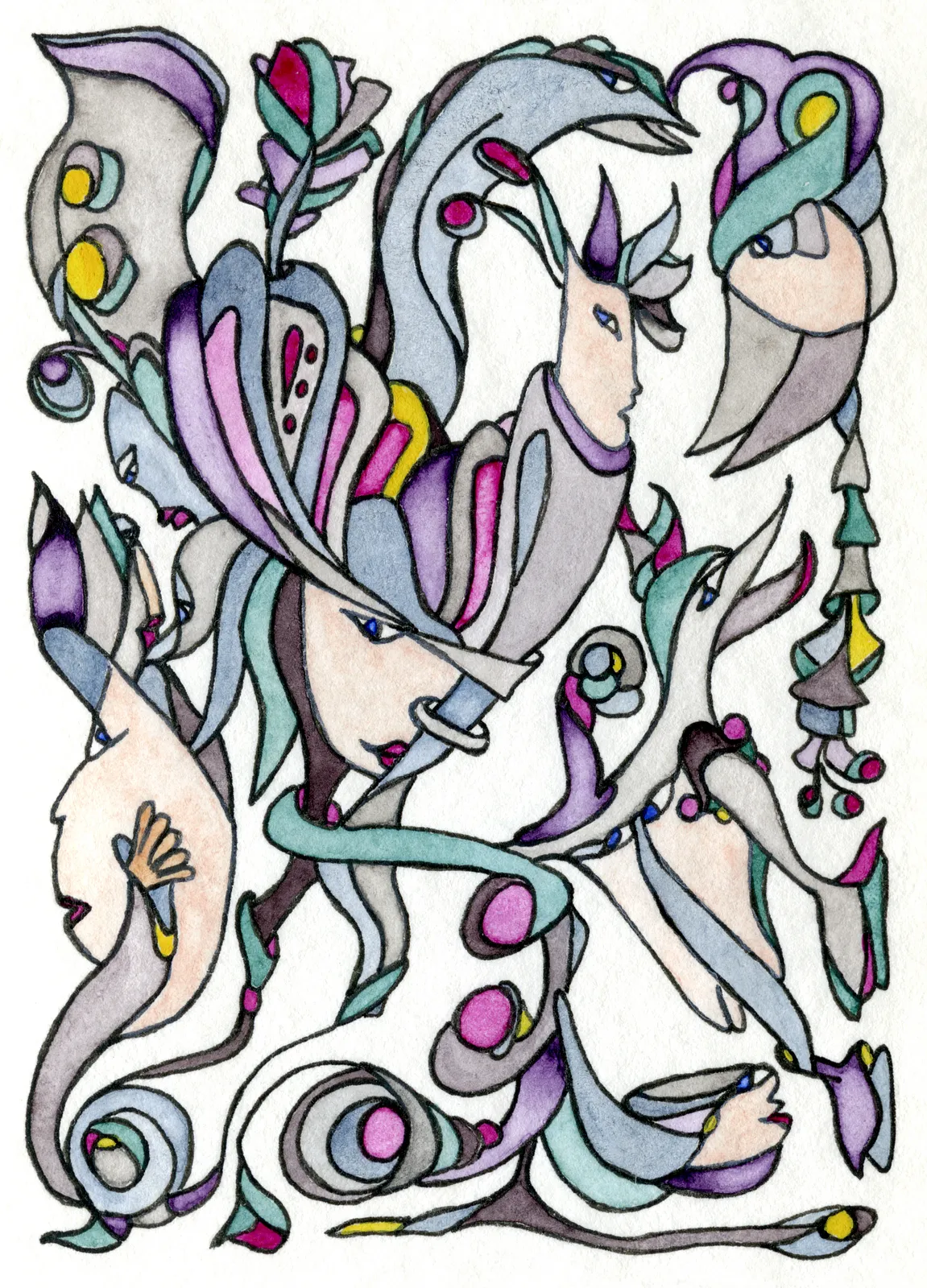 Image of Mysterious Lady in a Hat by Anna Samoilovych, size: 8.9х6.4 cm, made of Paper, liner, watercolor, Graphics medium, from Amsterdam, part of the Mysterious Entanglements series, priced at €70 (≈ 3,645 грн)