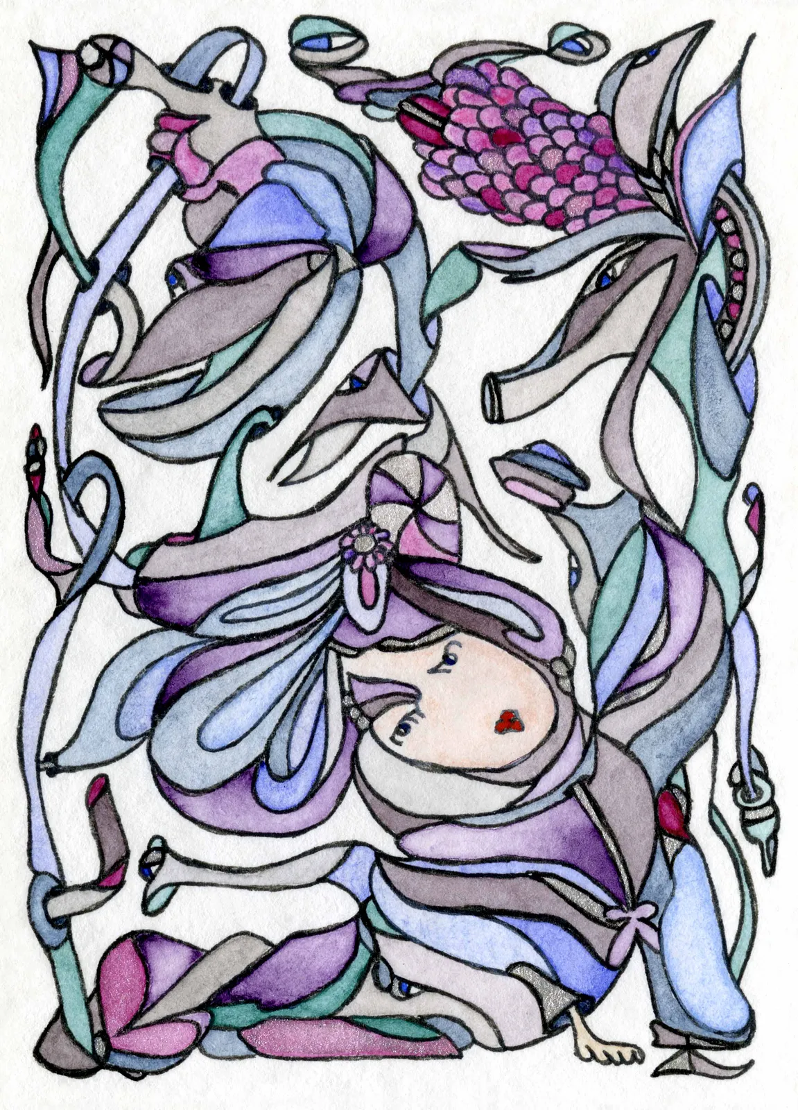 Image of Metamorphosis of a Butterfly-to-Be by Anna Samoilovych, size: 8.9х6.4 cm, made of Paper, liner, watercolor, Graphics medium, from Amsterdam, part of the Mysterious Entanglements series, priced at €70 (≈ 3,645 грн)