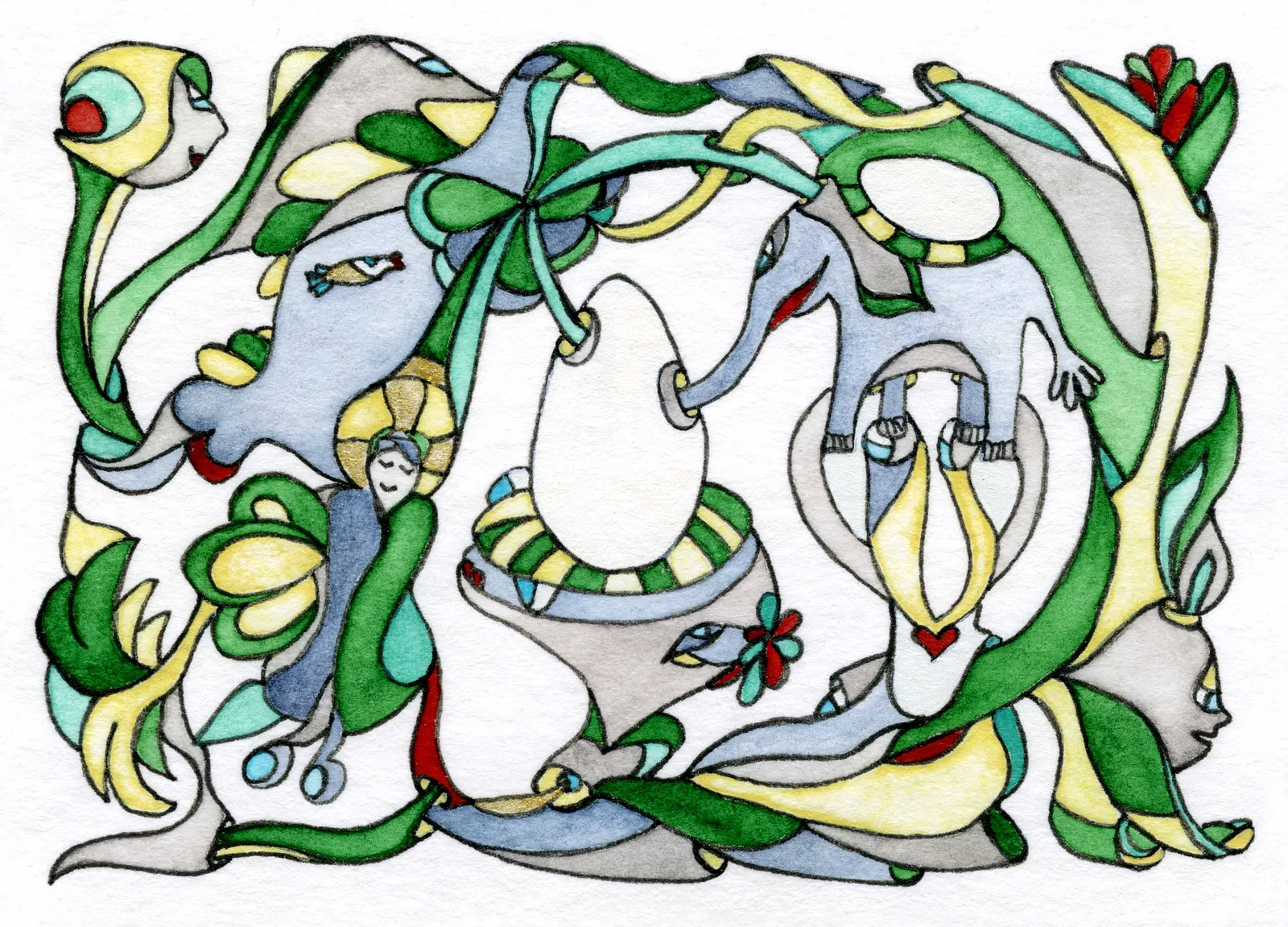 Image of Easter Commotion by Anna Samoilovych, size: 6.4х8.9 cm, made of Paper, liner, watercolor, Graphics medium, from Amsterdam, part of the Mysterious Entanglements series, priced at €70 (≈ 3,645 грн)