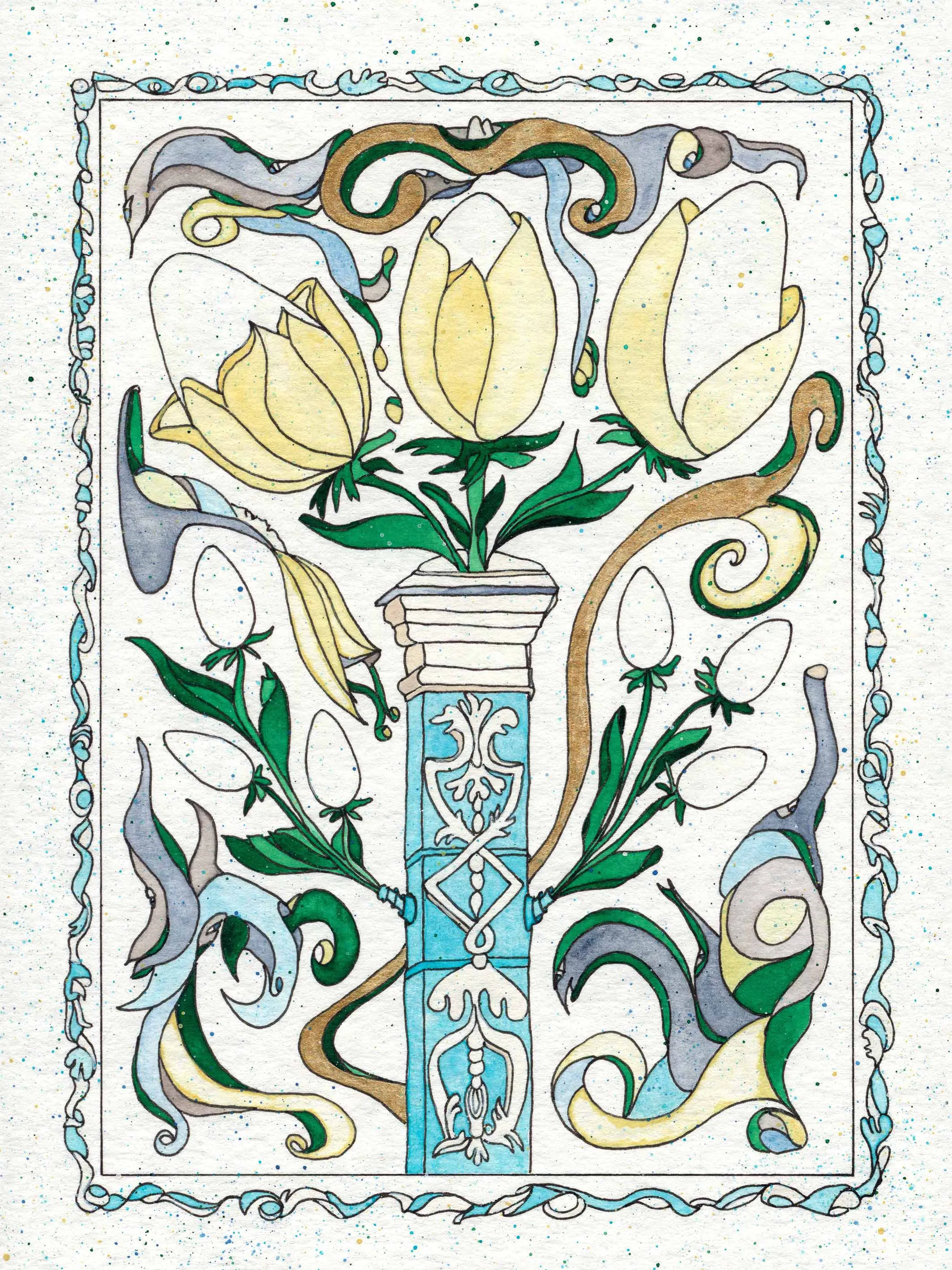 Image of Easter Flourish in the Sophia Vase, No. 6 by Anna Samoilovych, size: 24х18 см, made of Paper, liner, watercolor, Graphics medium, from Kyiv, part of the Happy Easter! series, priced at €250 (≈ 12,753 грн)