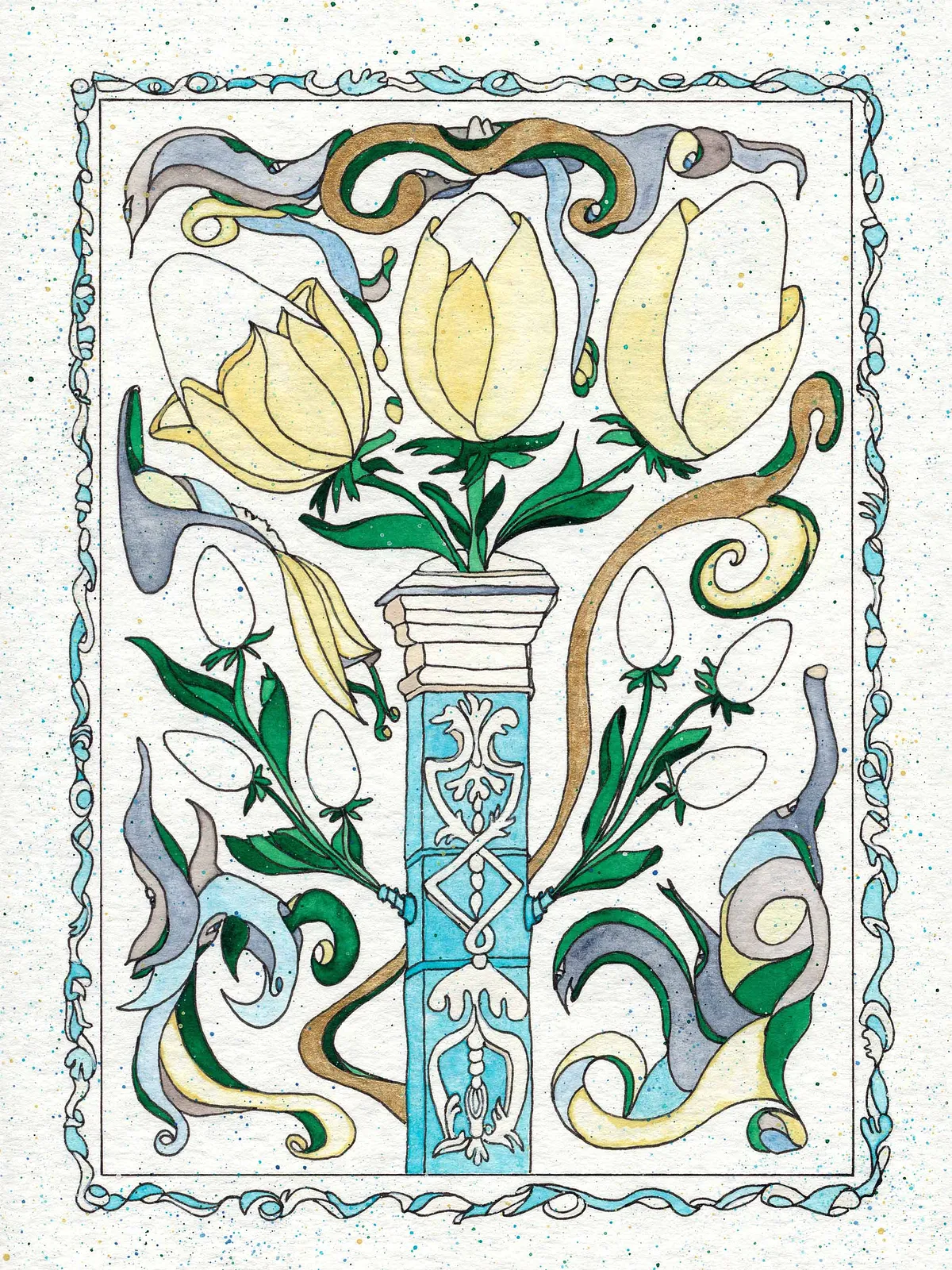Image of Easter Flourish in the Sophia Vase, No. 6 by Anna Samoilovych, size: 24х18 cm, made of Paper, liner, watercolor, Graphics medium, from Kyiv, part of the Happy Easter! series, priced at €250 (≈ 13,017 грн)
