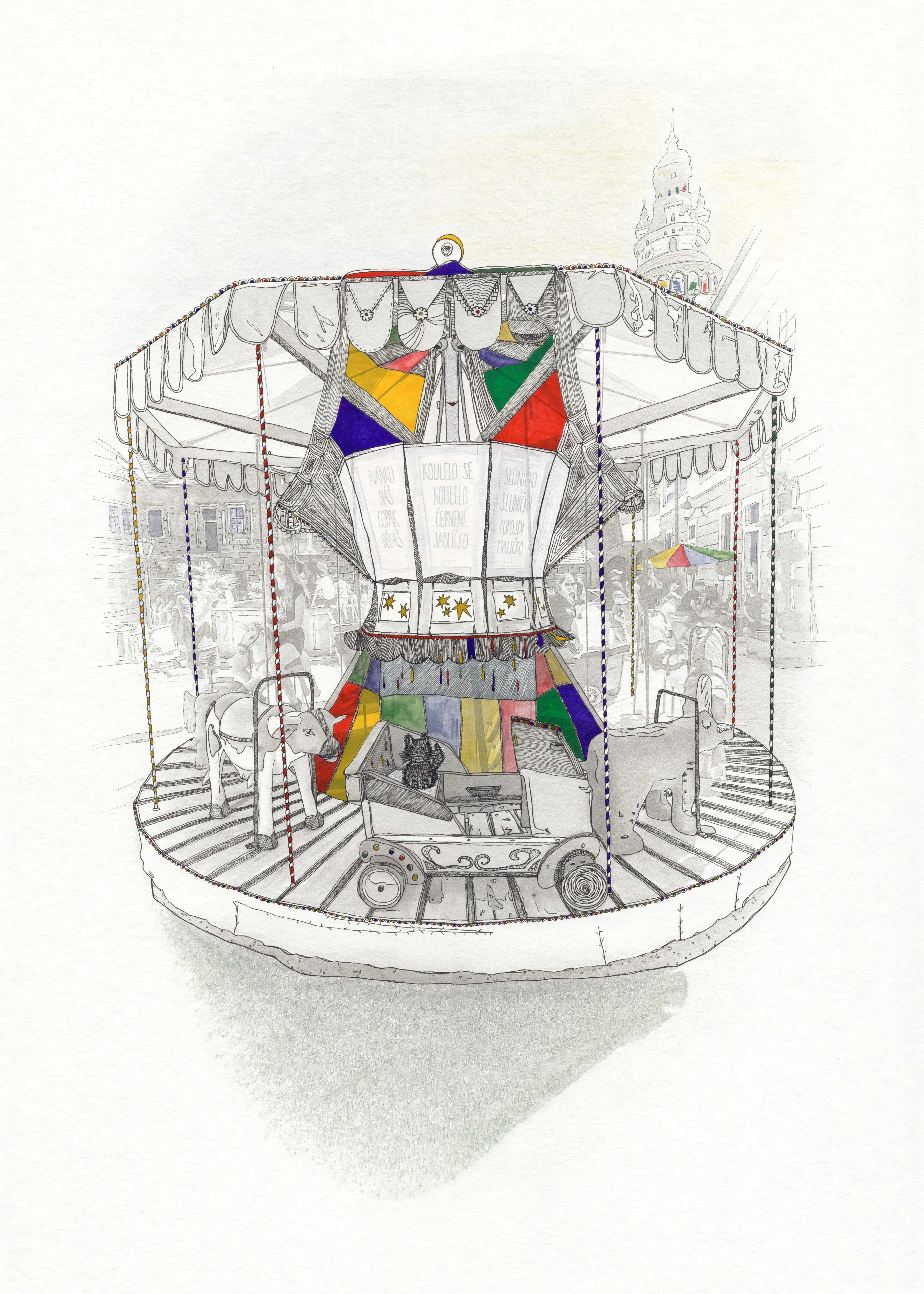 Image of Dreams of Panteleimon by Anna Samoilovych, size: 70х50 cm, made of photo print based on the artist’s own photo on paper, liner, watercolor, gel pens, pastels, gouache varnish, Graphics medium, from Kyiv, part of the Ode to Joy series, priced at €250