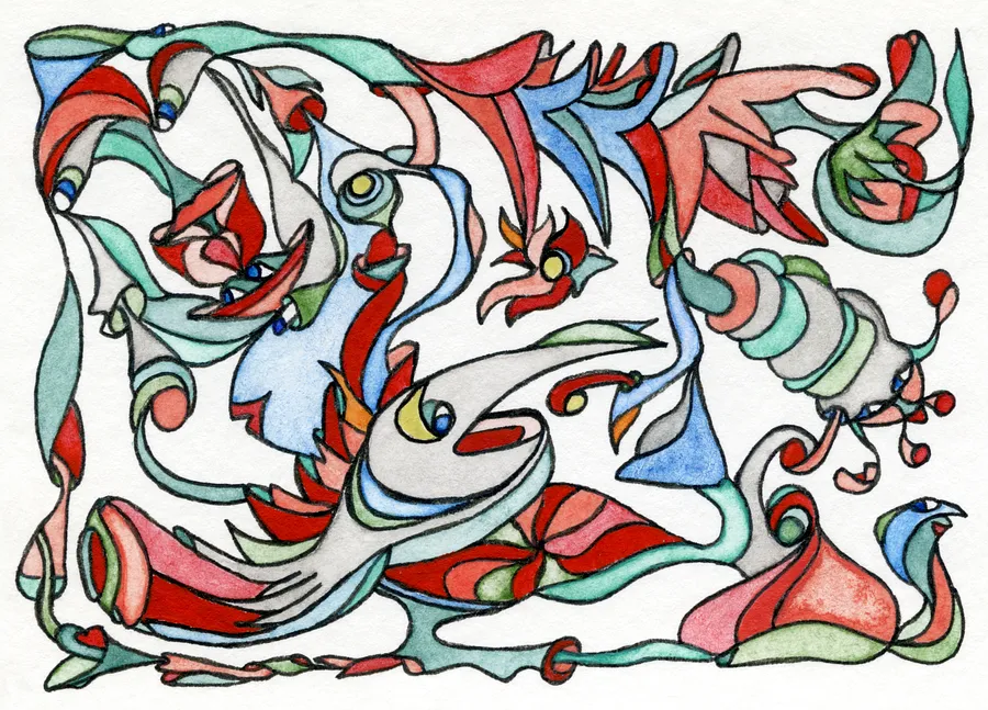 Image of Flavor close, eyes on the world by Anna Samoilovych, size: 6.4х8.9 cm, made of Paper, liner, watercolor, Graphics medium, from Kyiv, part of the Mysterious Entanglements series, priced at €60