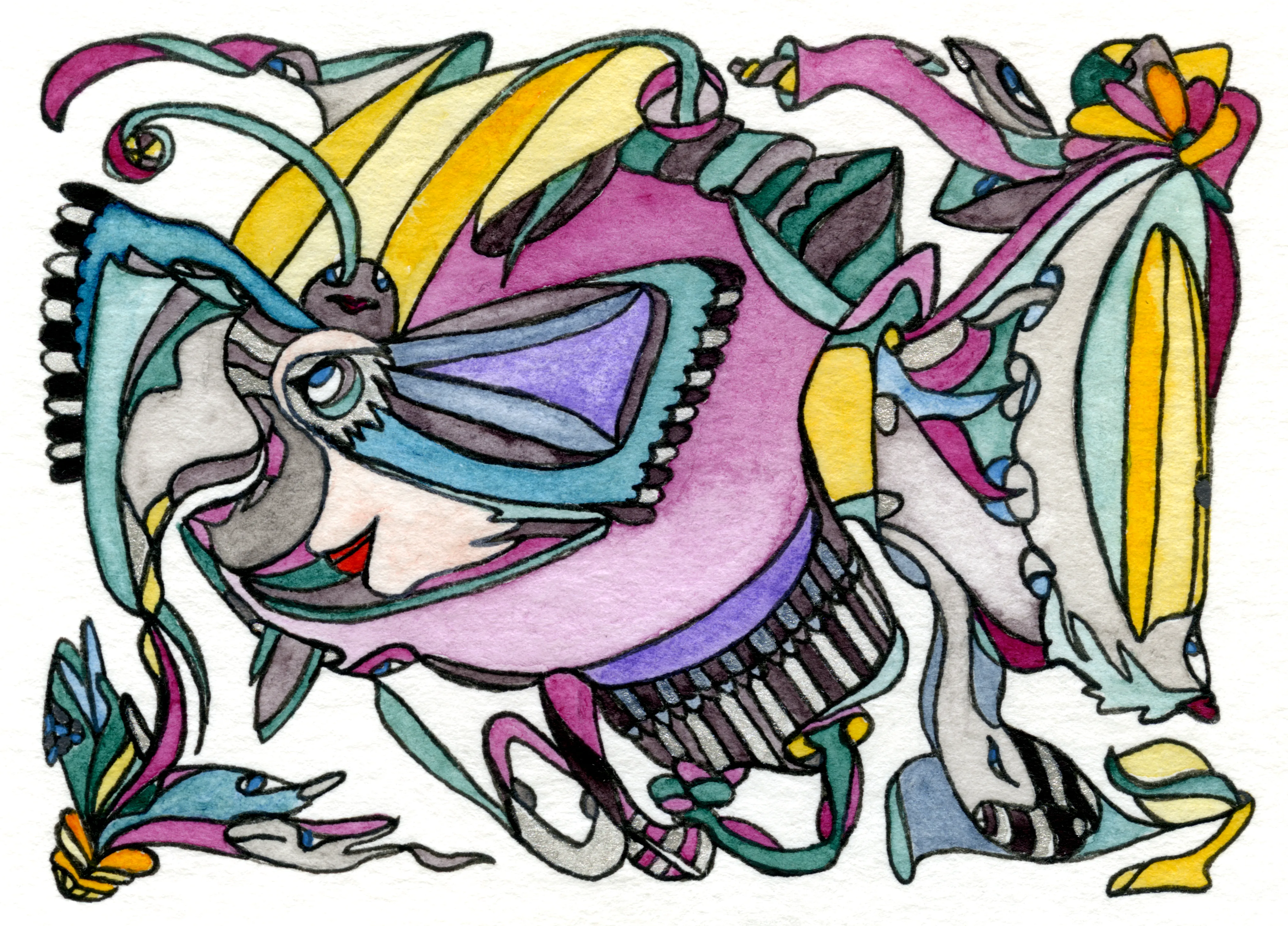Image of The Soul's Mask by Anna Samoilovych, size: 6.4х8.9 cm, made of Paper, liner, watercolor, Graphics medium, from Amsterdam, part of the Mysterious Entanglements series, priced at €60