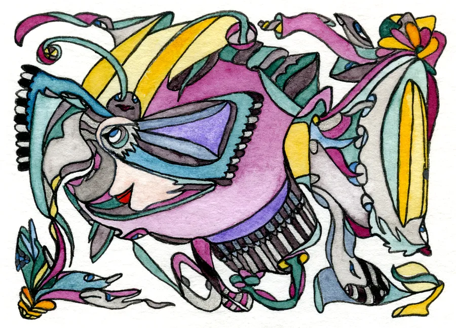 Image of The Soul's Mask by Anna Samoilovych, size: 6.4х8.9 cm, made of Paper, liner, watercolor, Graphics medium, from Amsterdam, part of the Mysterious Entanglements series, priced at €60