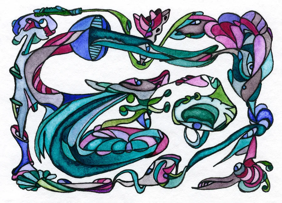 Image of Enchanted by Nectar by Anna Samoilovych, size: 6.4х8.9 cm, made of Paper, liner, watercolor, Graphics medium, from Amsterdam, part of the Mysterious Entanglements series, priced at €60