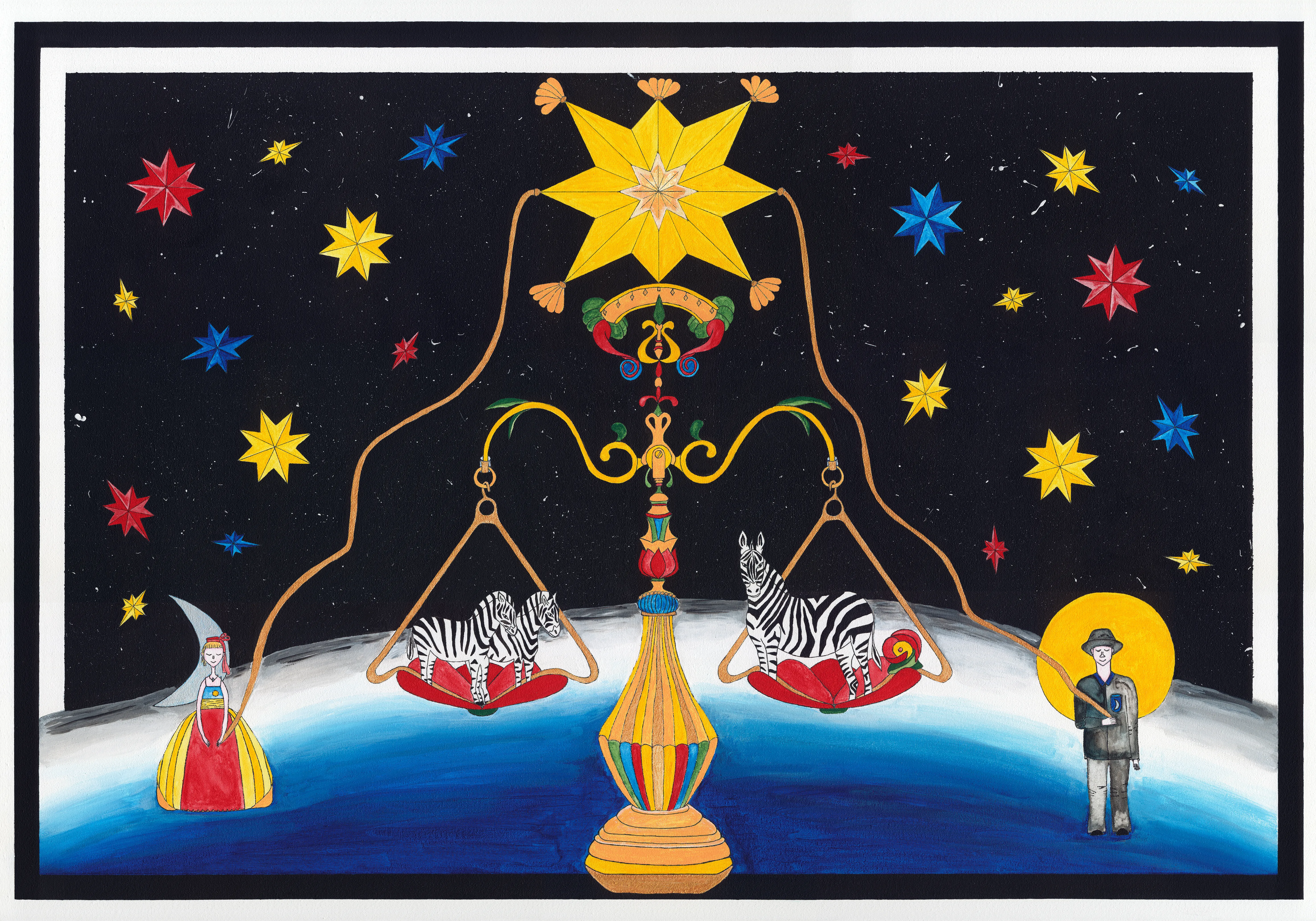 Image of Cosmic equilibrium by Anna Samoilovych, size: 70х100 cm, made of canvas, liner, acrylic, Graphics medium, from Kyiv, part of the Balance series, priced at €950