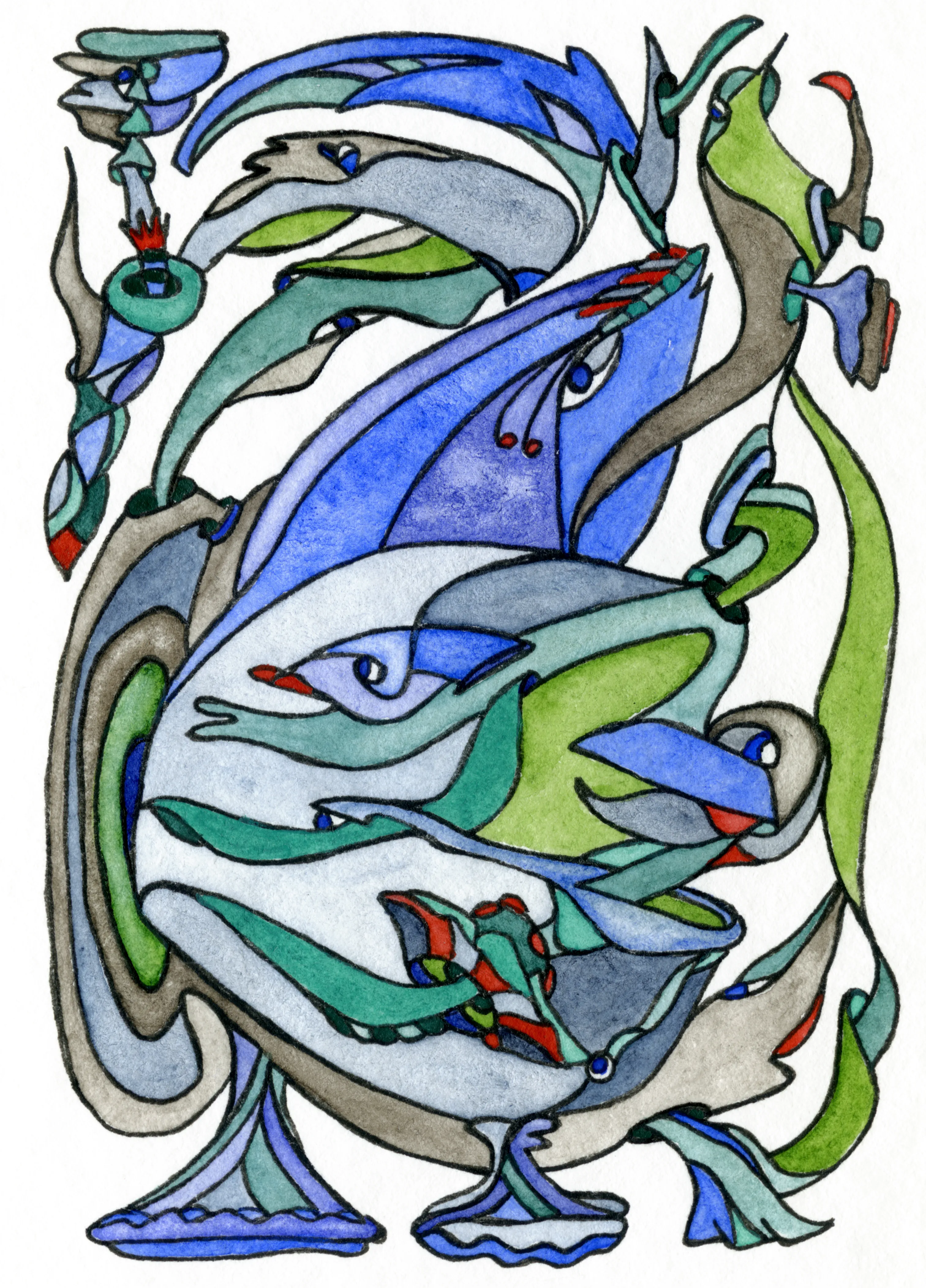 Image of Flow of the Vortex by Anna Samoilovych, size: 8.9х6.4 cm, made of Paper, liner, watercolor, Graphics medium, from Amsterdam, part of the Mysterious Entanglements series, priced at €60