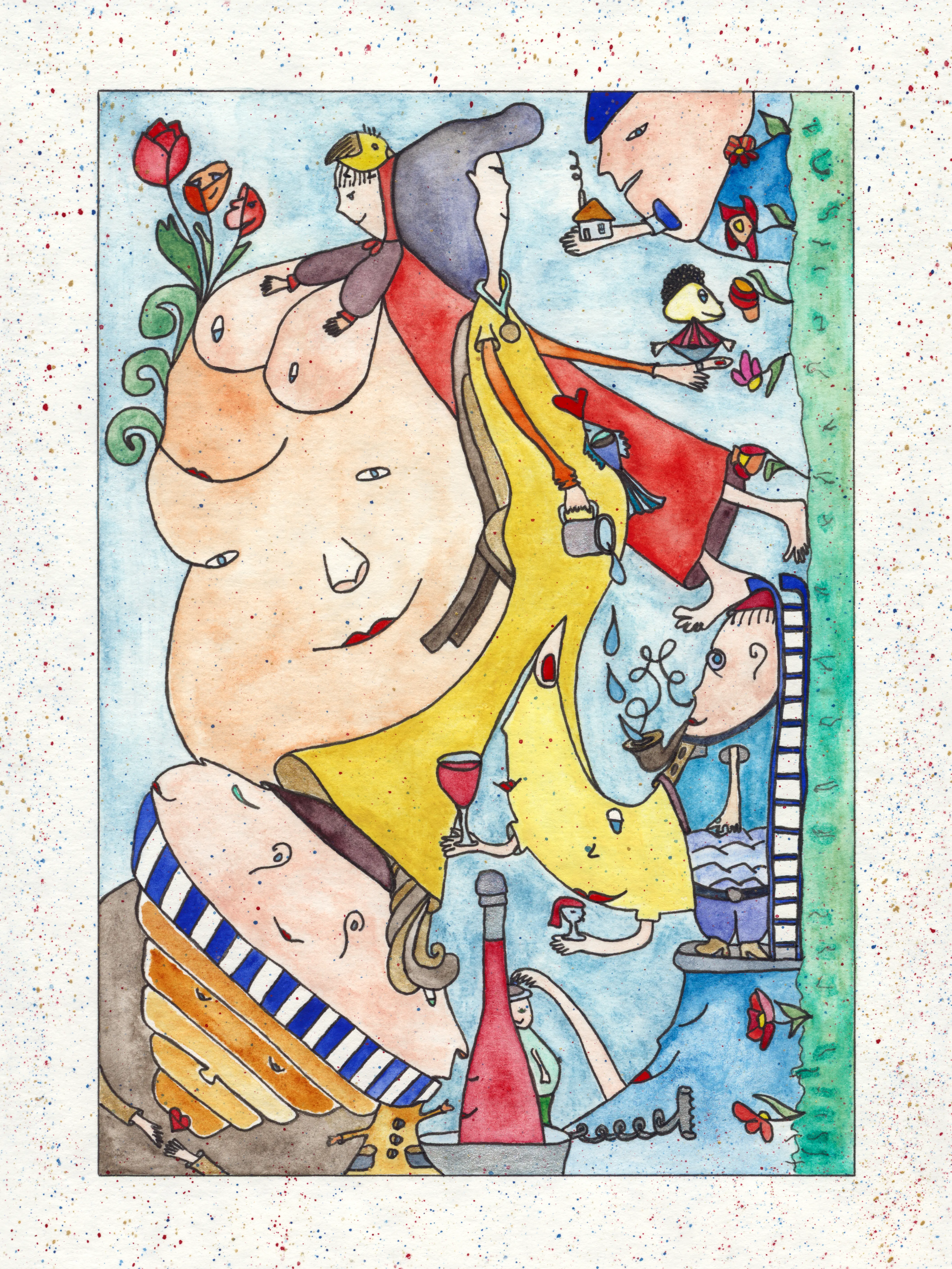 Image of Fun on the lawn by Anna Samoilovych, size: 24х18 cm, made of Paper, liner, watercolor, Graphics medium, from Amsterdam, part of the 18*24 series, priced at €200