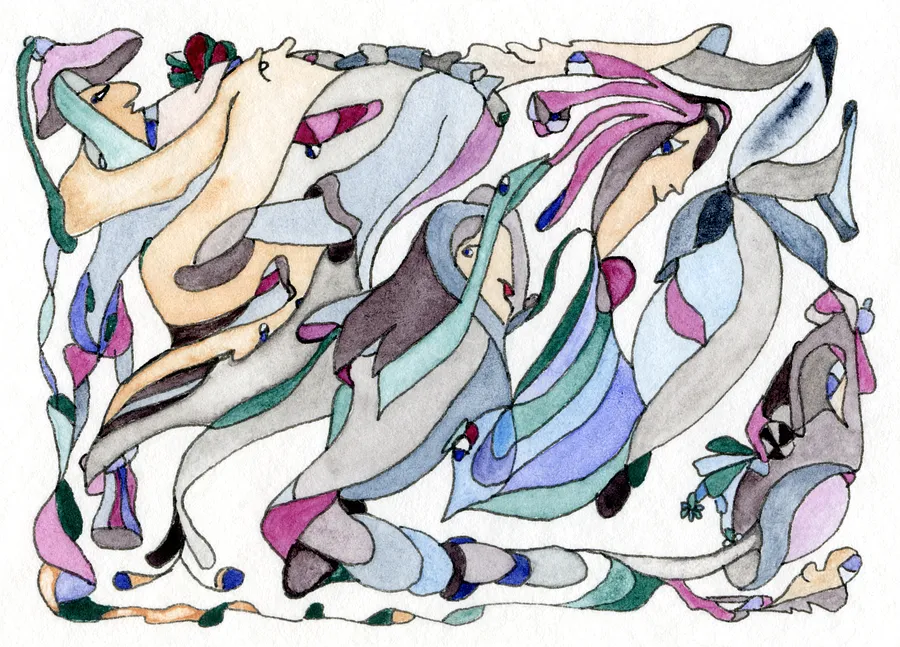 Image of A Wind of Change by Anna Samoilovych, size: 6.4х8.9 cm, made of Paper, liner, watercolor, Graphics medium, from Amsterdam, part of the Mysterious Entanglements series, priced at €60