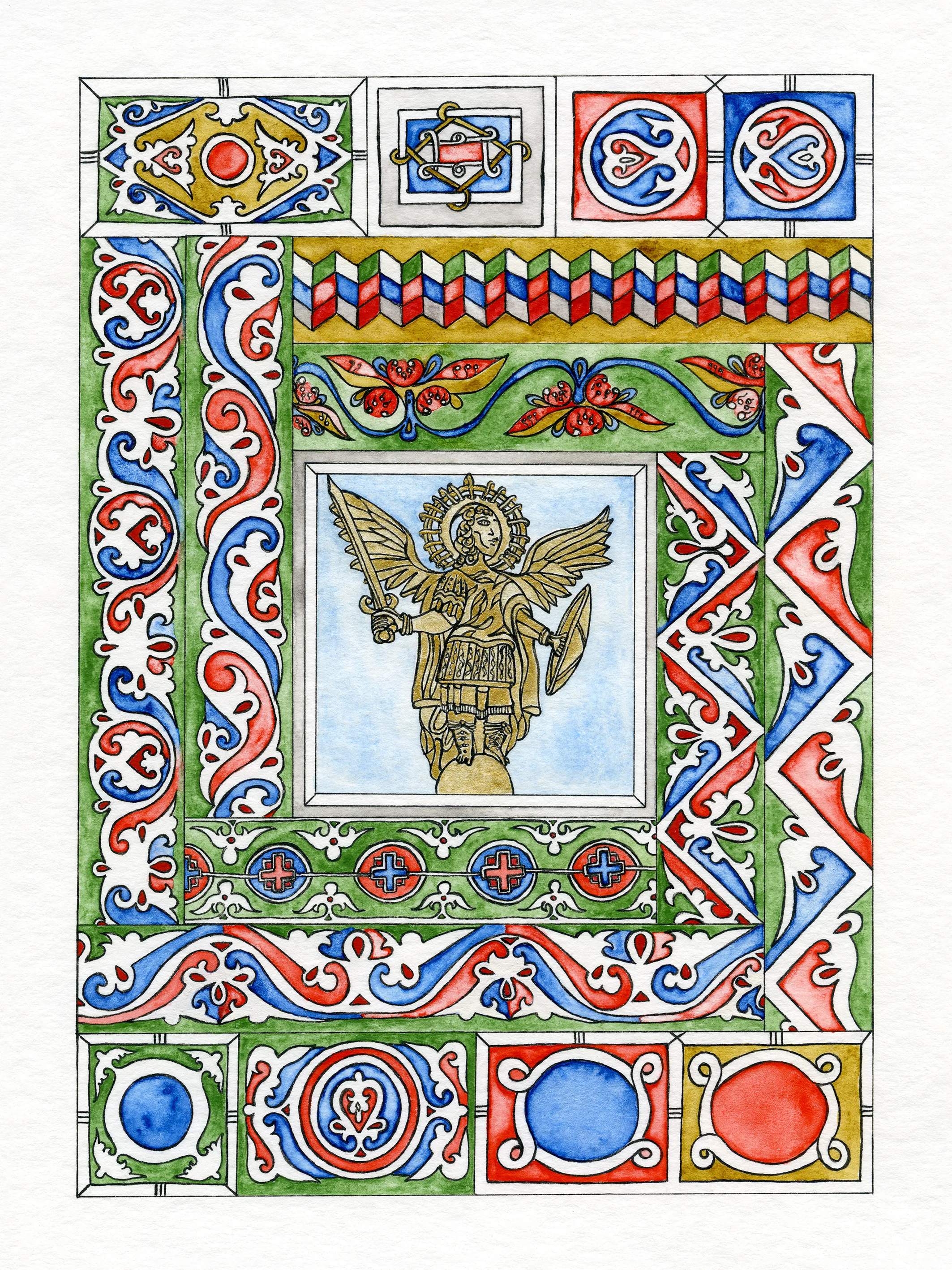 Image of Golden Guardian by Anna Samoilovych, size: 24х18 cm, made of Paper, liner, watercolor, Graphics medium, from Kyiv, priced at €270