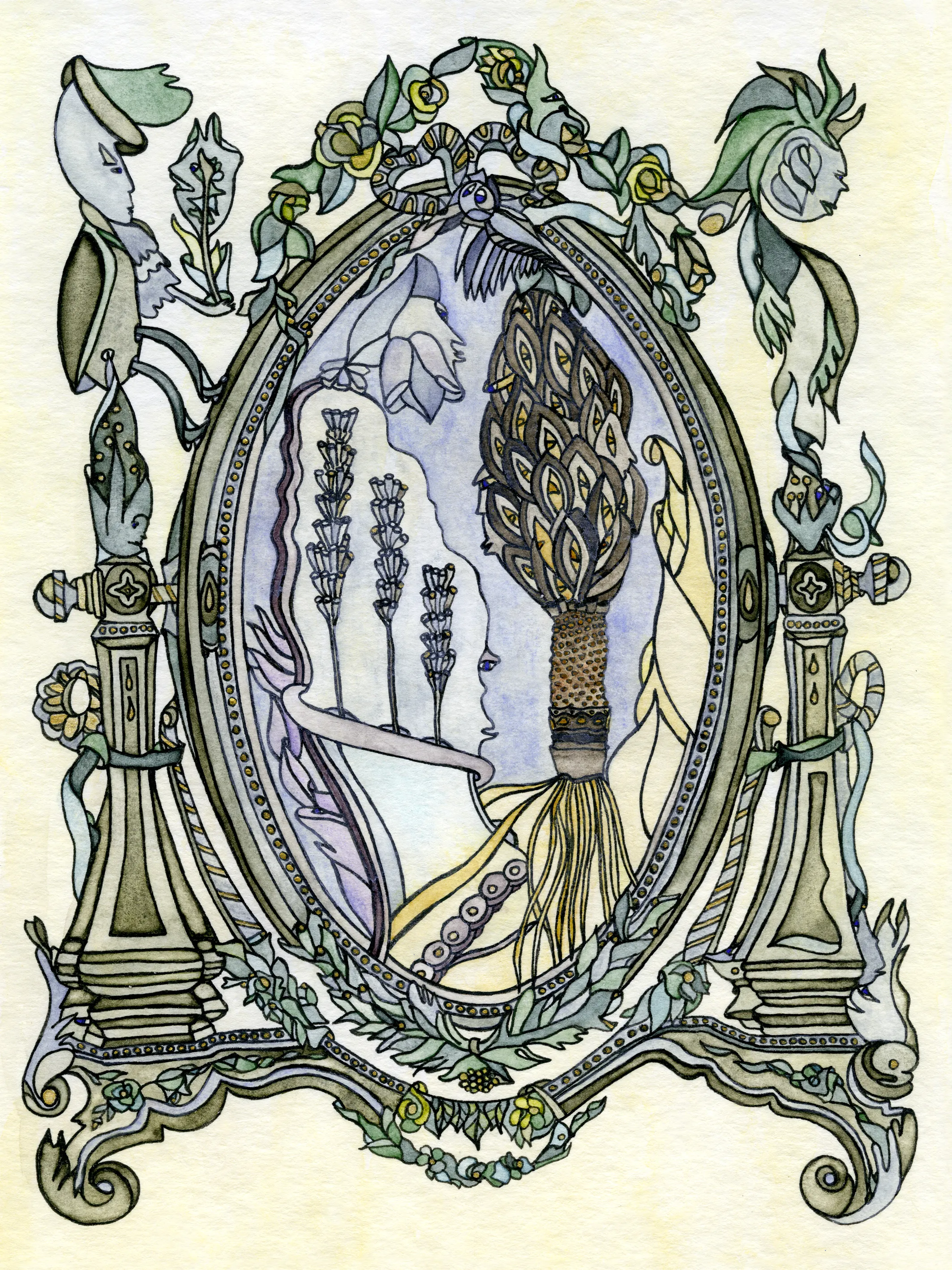 Image of Enchanted Garden Through the Looking-Glass Frame by Anna Samoilovych, size: 24х18 см, made of Paper, liner, watercolor, Graphics medium, from Amsterdam, priced at €270 (≈ 13,773 грн)