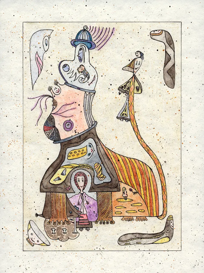 Image of Companion dog by Anna Samoilovych, size: 24х18 cm, made of Paper, liner, watercolor, Graphics medium, from Kyiv, part of the 18*24 series, priced at €250