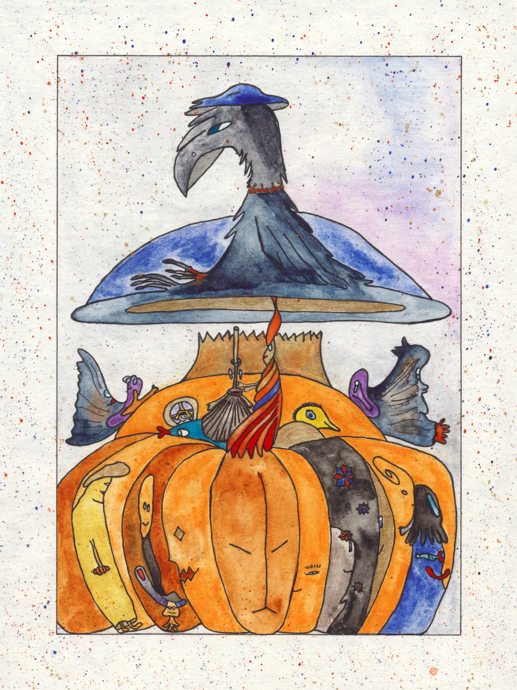 Image of Halloween mood by Anna Samoilovych, size: 24х18 cm, made of paper, liner, watercolor, Graphics medium, from Kyiv, part of the 18*24 series, priced at €250