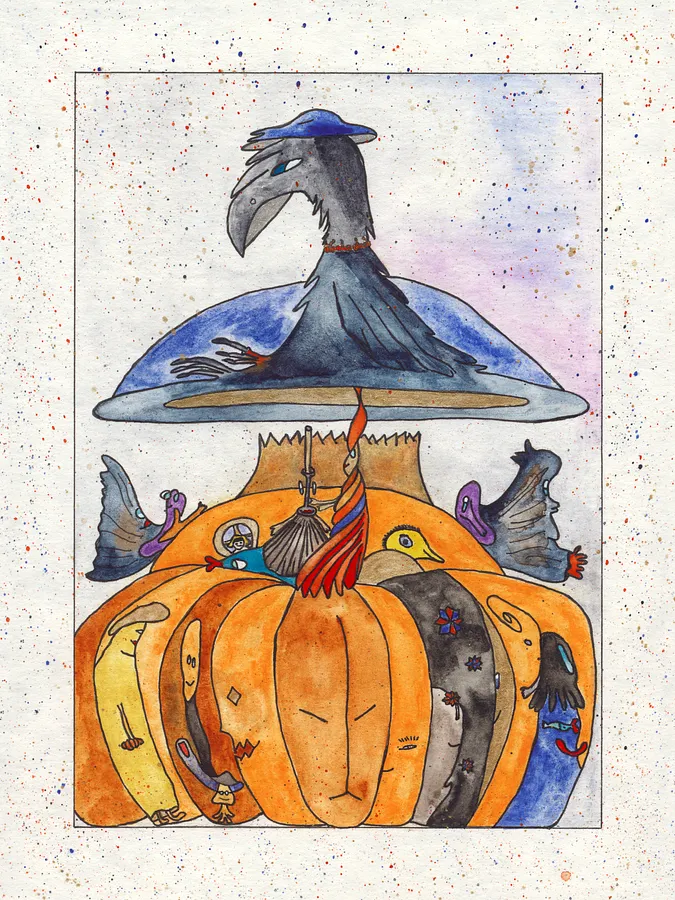 Image of Halloween mood by Anna Samoilovych, size: 24х18 cm, made of paper, liner, watercolor, Graphics medium, from Kyiv, part of the 18*24 series, priced at €250