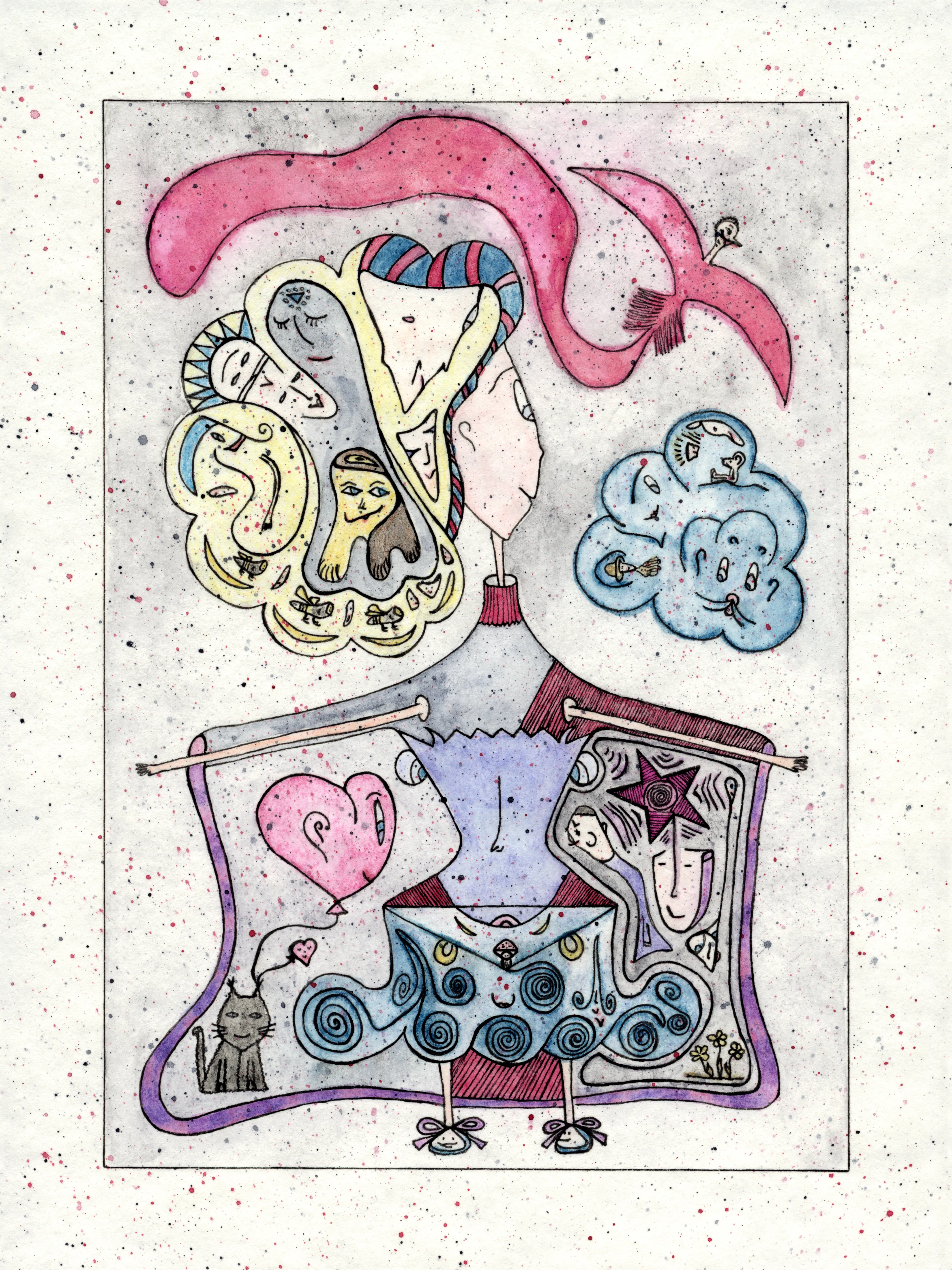 Image of Dreamy girl by Anna Samoilovych, size: 24х18 cm, made of Paper, liner, watercolor, Graphics medium, from Kyiv, part of the 18*24 series, priced at €250