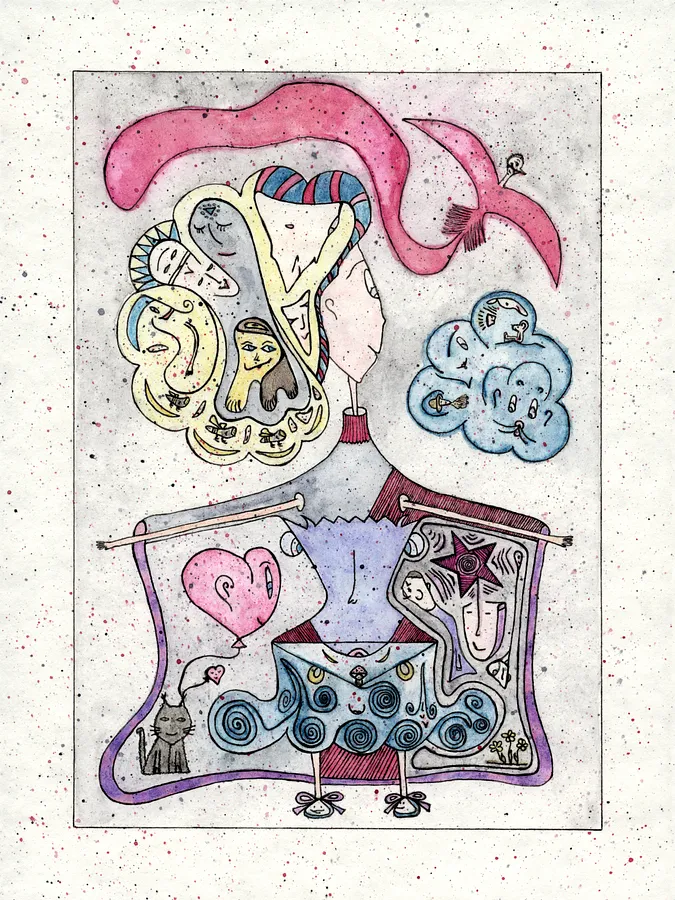 Image of Dreamy girl by Anna Samoilovych, size: 24х18 cm, made of Paper, liner, watercolor, Graphics medium, from Kyiv, part of the 18*24 series, priced at €250