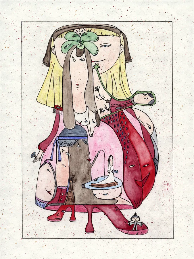 Image of Cinderella by Anna Samoilovych, size: 24х18 cm, made of paper, liner, watercolor, Graphics medium, from Kyiv, part of the 18*24 series, priced at €250