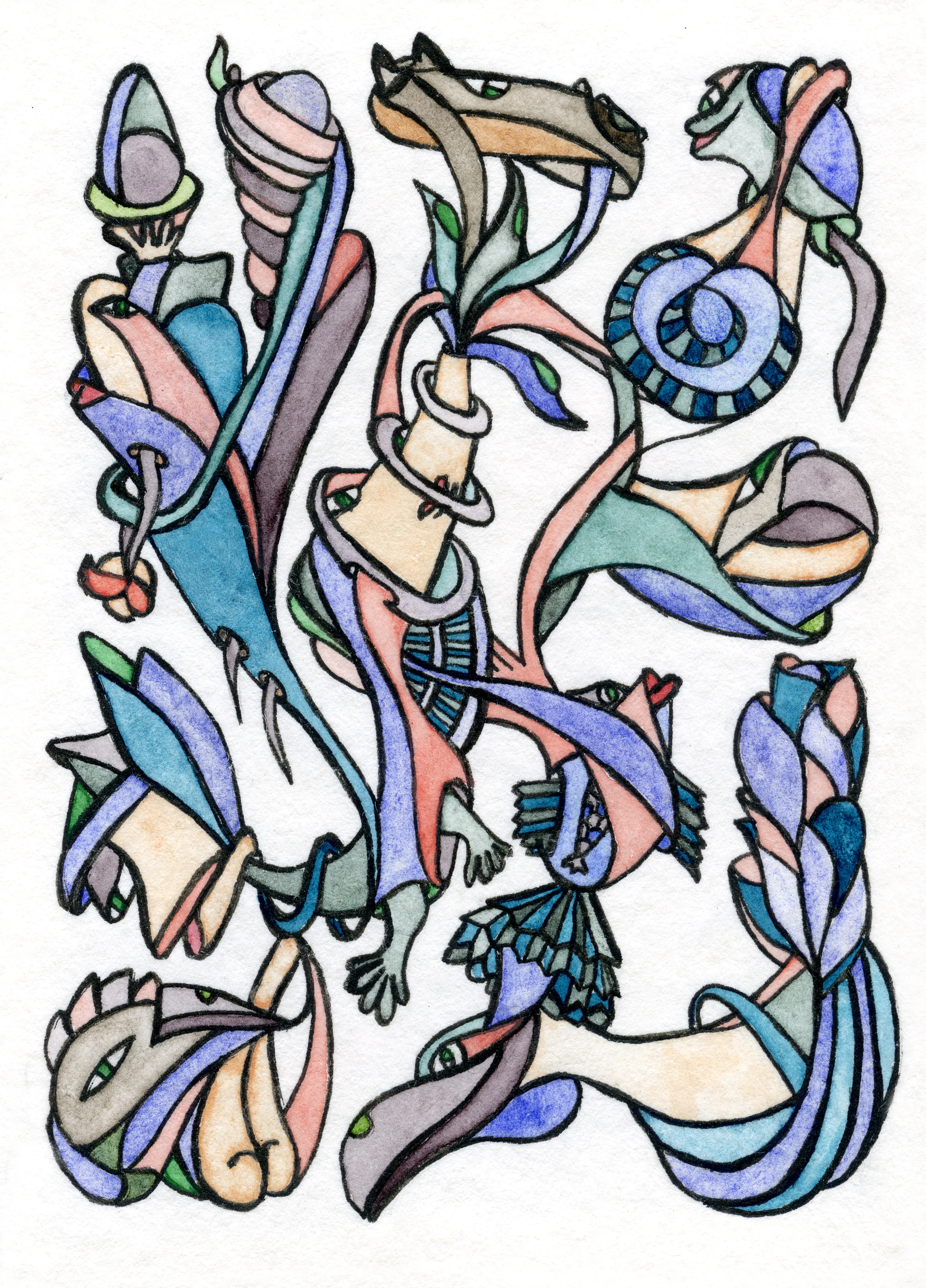 Image of Mammals, Water Dwellers, and Charming Derriere by Anna Samoilovych, size: 8.9х6.4 cm, made of Paper, liner, watercolor, Graphics medium, from Amsterdam, part of the Mysterious Entanglements series, priced at €70