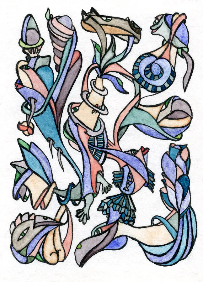 Image of Mammals, Water Dwellers, and Charming Derriere by Anna Samoilovych, size: 8.9х6.4 cm, made of Paper, liner, watercolor, Graphics medium, from Amsterdam, part of the Mysterious Entanglements series, priced at €70