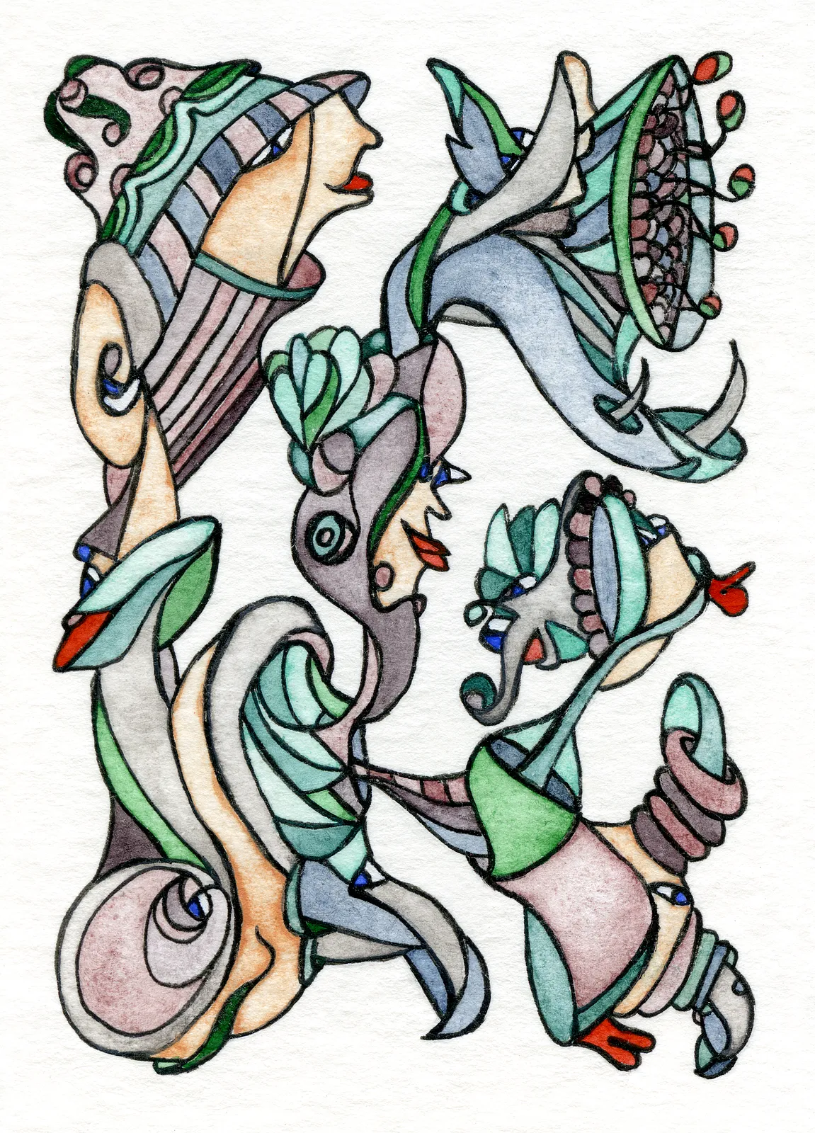 Image of Dapper Hats of the Jazz Age by Anna Samoilovych, size: 8.9х6.4 cm, made of Paper, liner, watercolor, Graphics medium, from Amsterdam, part of the Mysterious Entanglements series, priced at €70 (≈ 3,645 грн)