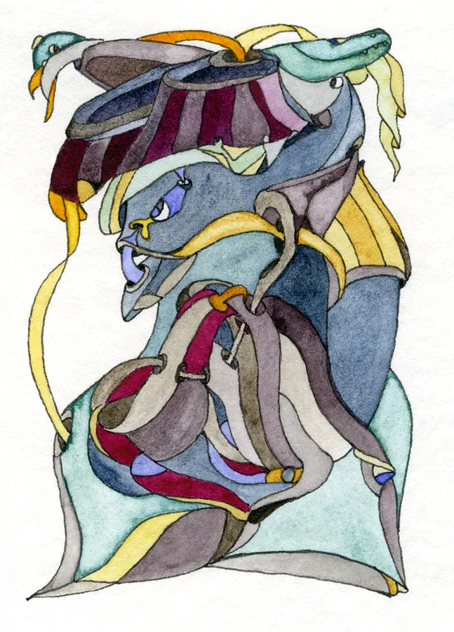 Image of Gretta, The Pearl of the Mill by Anna Samoilovych, size: 8.9х6.4 cm, made of Paper, liner, watercolor, Graphics medium, from Kyiv, part of the Mysterious Entanglements series, priced at €70