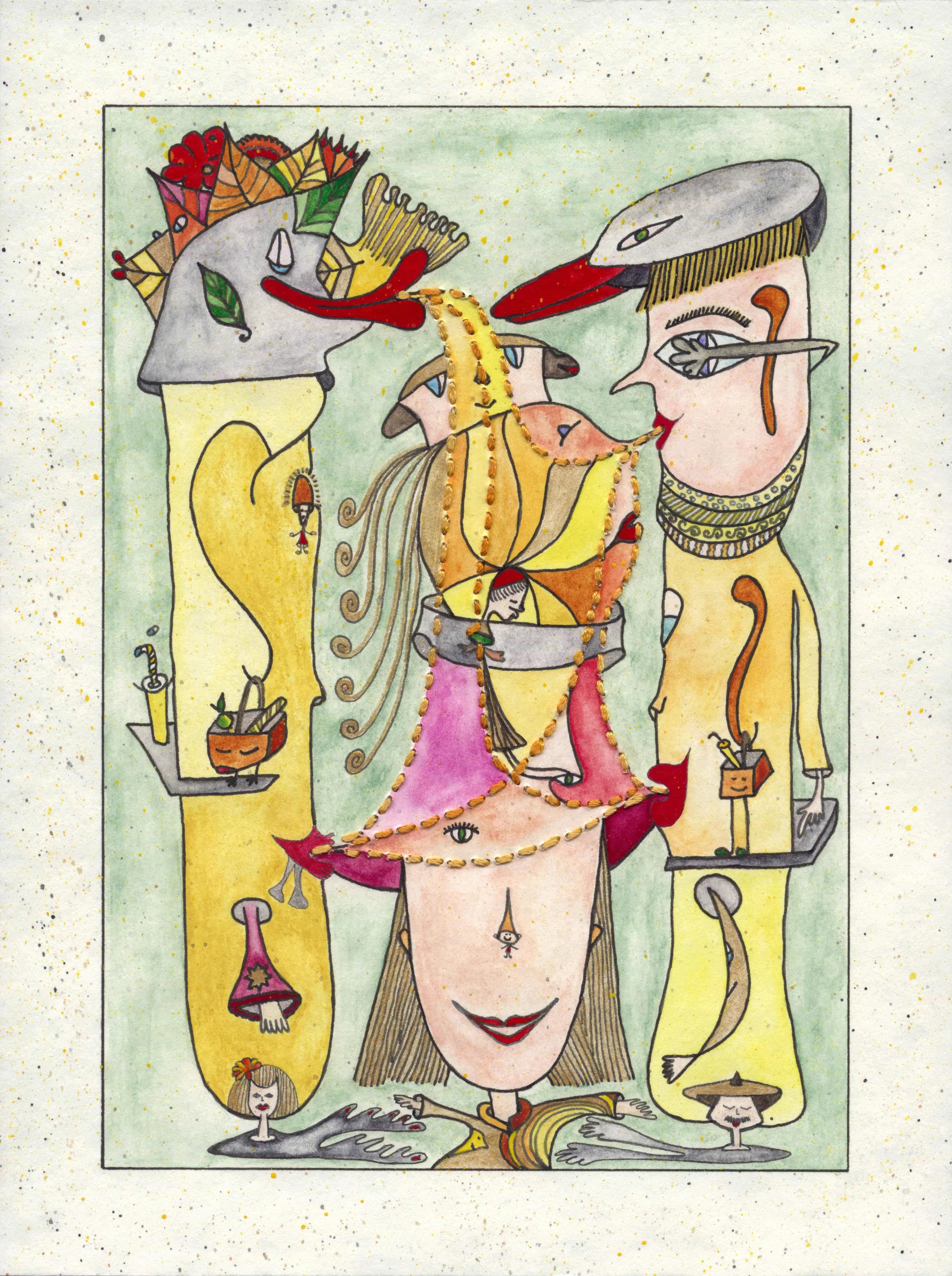 Image of Empty chatter by Anna Samoilovych, size: 24х18 cm, made of Paper, liner, watercolor, mouline threads, Graphics medium, from Kyiv, part of the 18*24 series, priced at €250