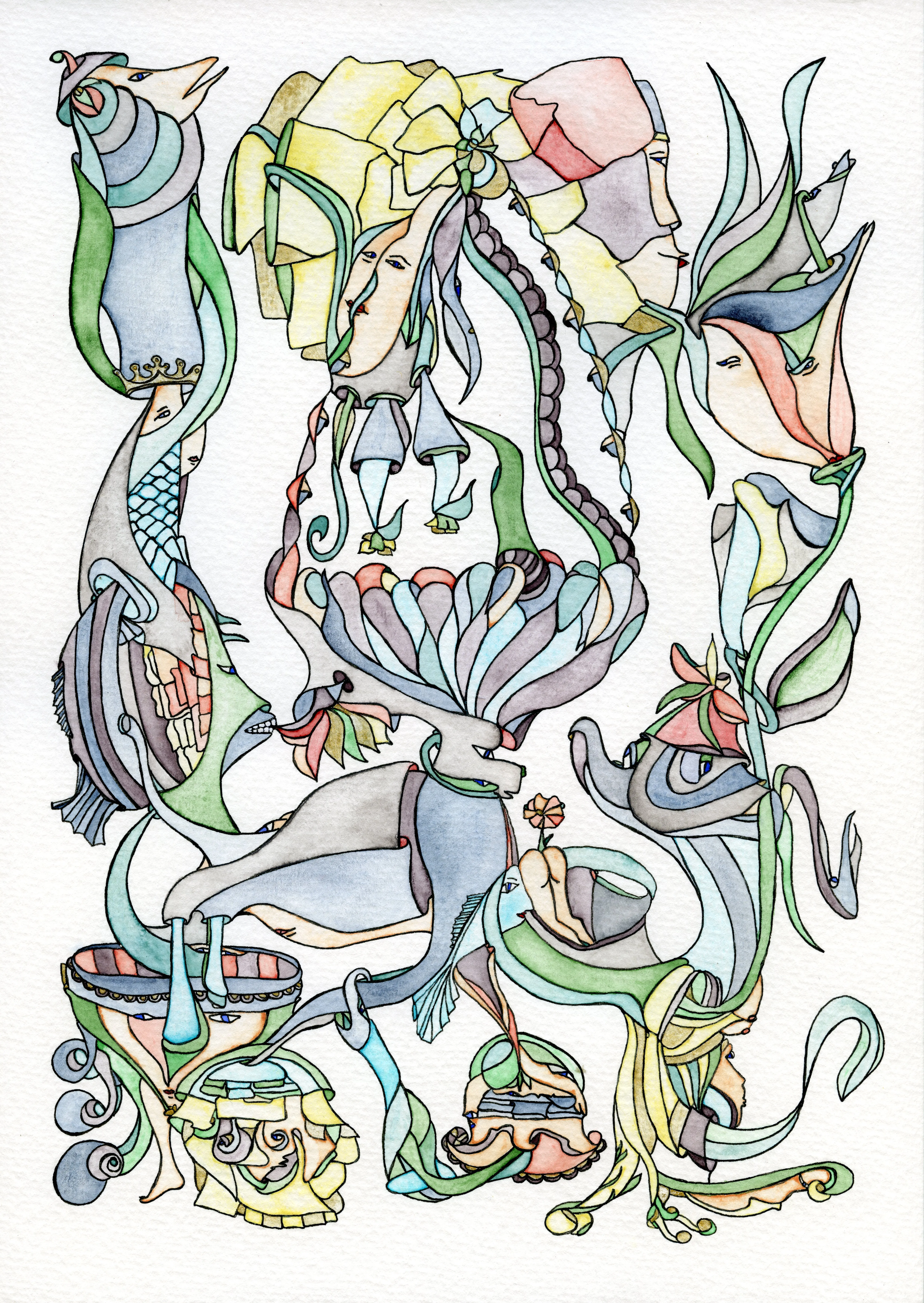 Image of A scent you can taste by Anna Samoilovych, size: 29.7х21 cm, made of Paper, liner, watercolor, Graphics medium, from Amsterdam, part of the Pastel Entanglements series, priced at €300