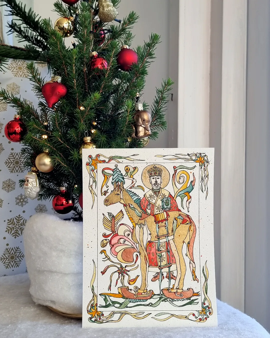 Image of A Christmas Crossing in Klompen by Anna Samoilovych, size: 24х18 cm, made of paper, liner, watercolor, Graphics medium, from Amsterdam, part of the 18*24 series, priced at €270 Photo 4 of 5.