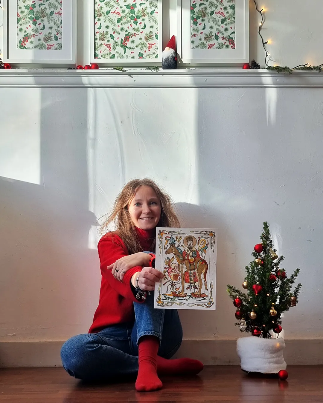 Image of A Christmas Crossing in Klompen by Anna Samoilovych, size: 24х18 cm, made of paper, liner, watercolor, Graphics medium, from Amsterdam, part of the 18*24 series, priced at €270 Photo 5 of 5.