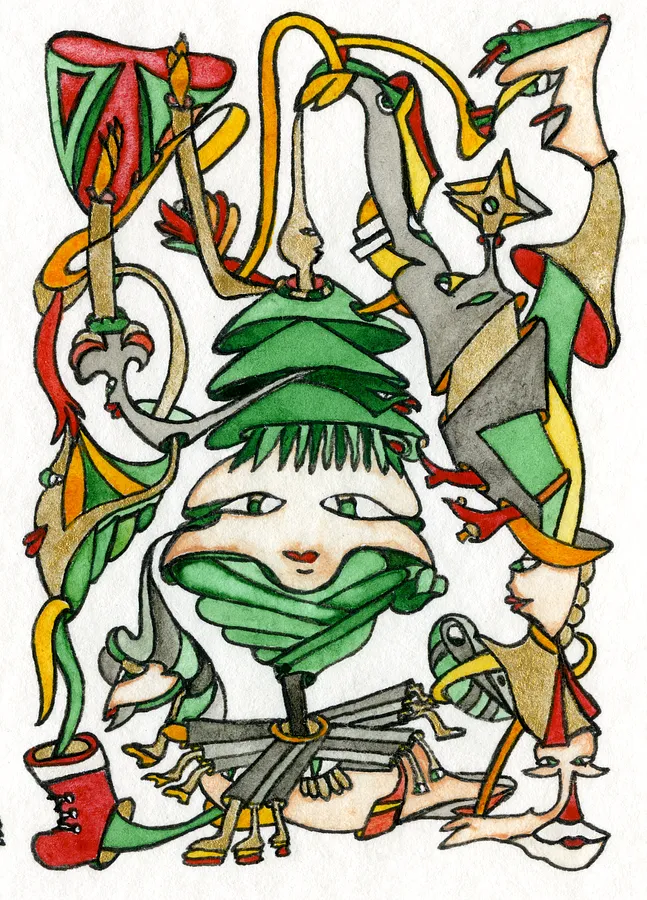 Image of The Year Passes, and the Fish Knows What It Draws Out by Anna Samoilovych, size: 8.9х6.4 cm, made of Paper, liner, watercolor, Graphics medium, from Amsterdam, part of the Mysterious Entanglements series, priced at €70